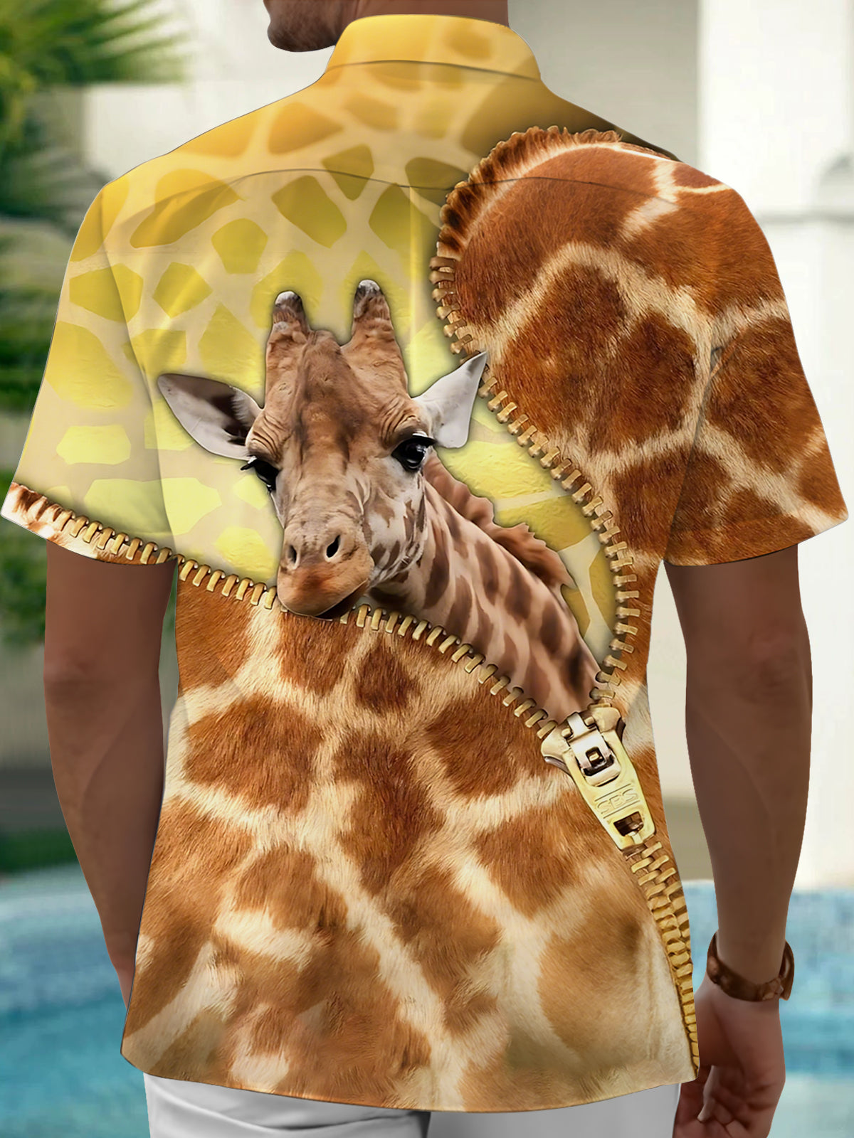 Giraffe Print Men's Pocket Short Sleeve Shirts