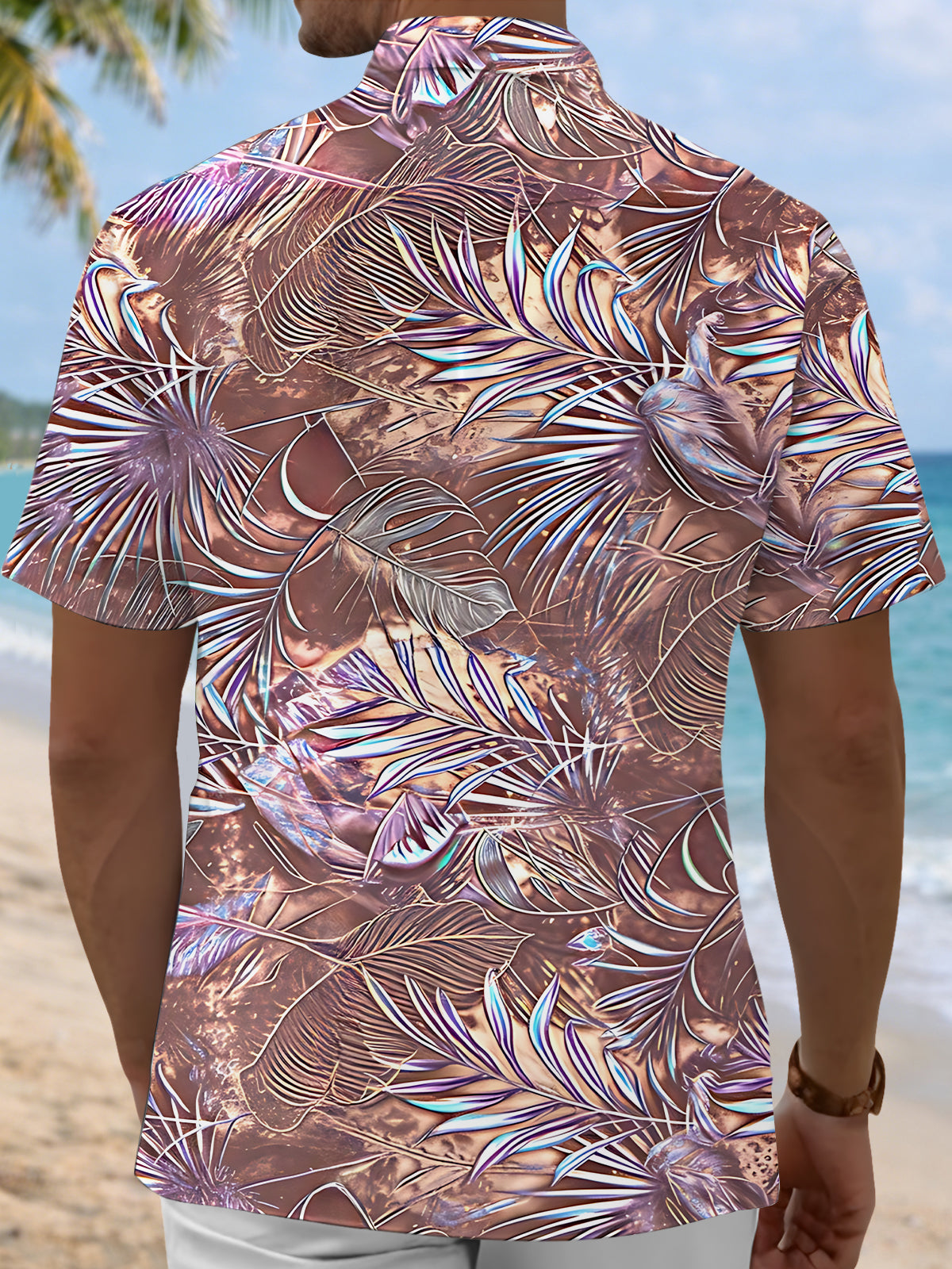 Leaf Print Men's Pocket Short Sleeve Shirts