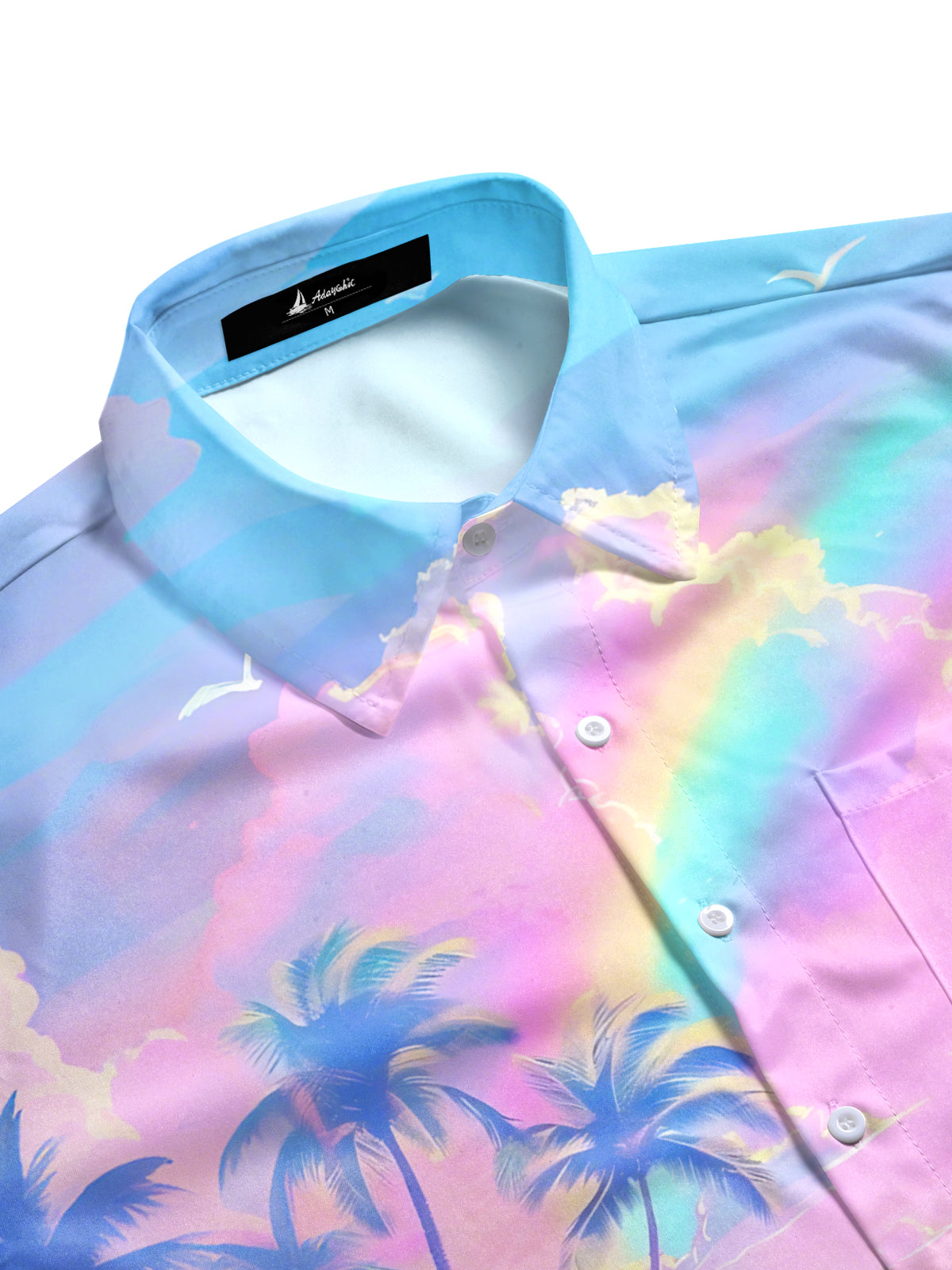 Hawaii Coconut Tree Rainbow Ocean Print Men's Pocket Short Sleeve Shirts