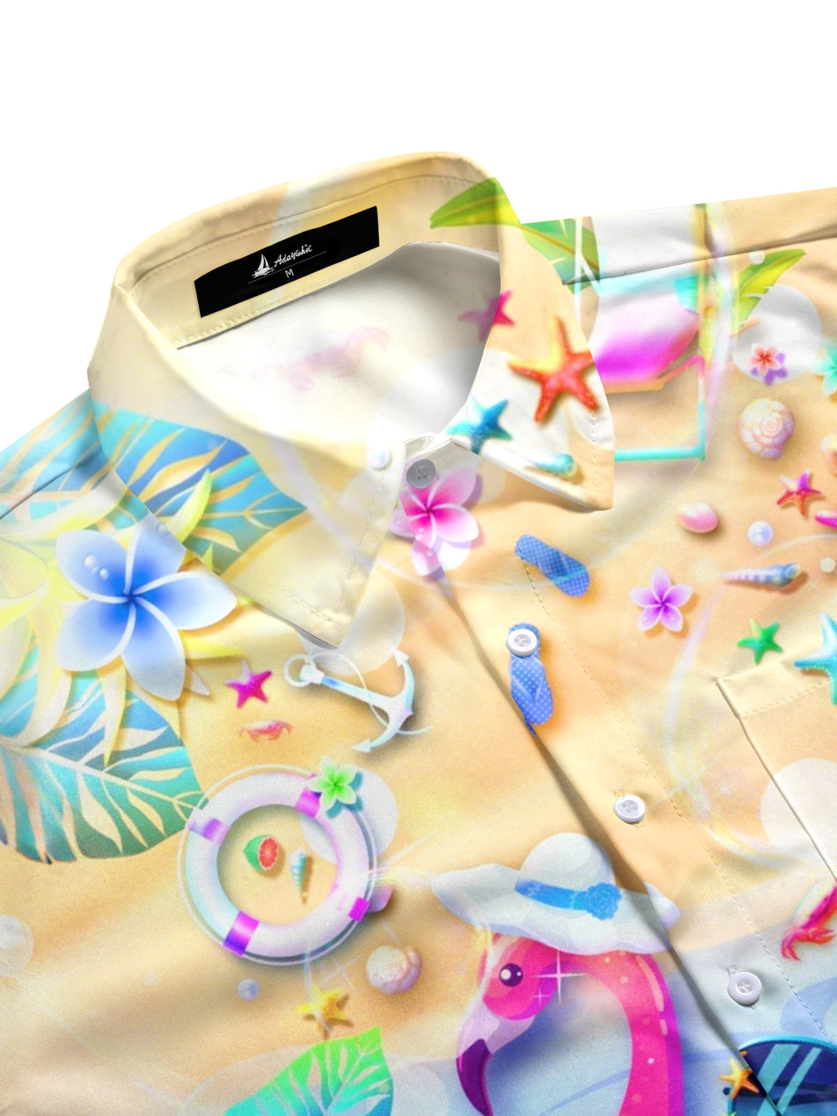 Hawaii Beach Flamingo Print Men's Pocket Short Sleeve Shirts