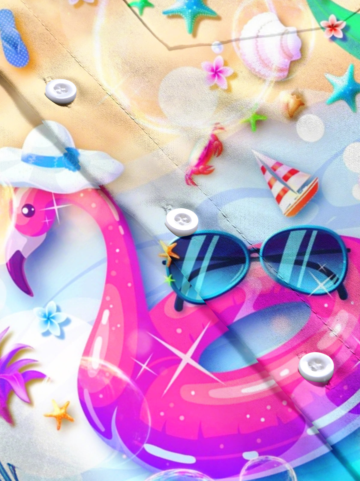 Hawaii Beach Flamingo Print Men's Pocket Short Sleeve Shirts