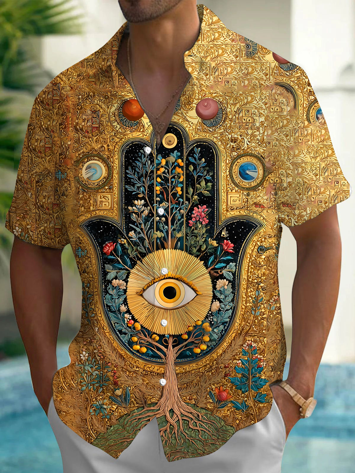 Vintage Print Men's Pocket Short Sleeve Shirts