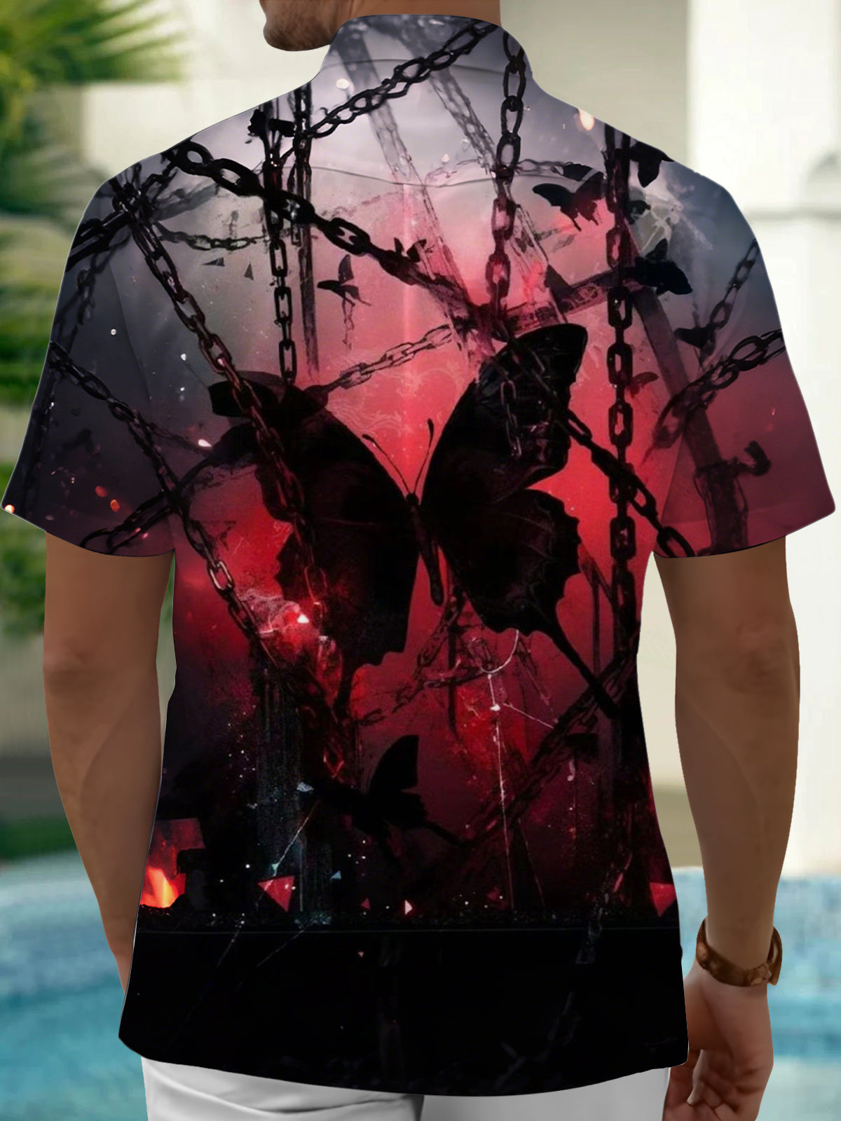 Butterfly Print Men's Pocket Short Sleeve Shirts
