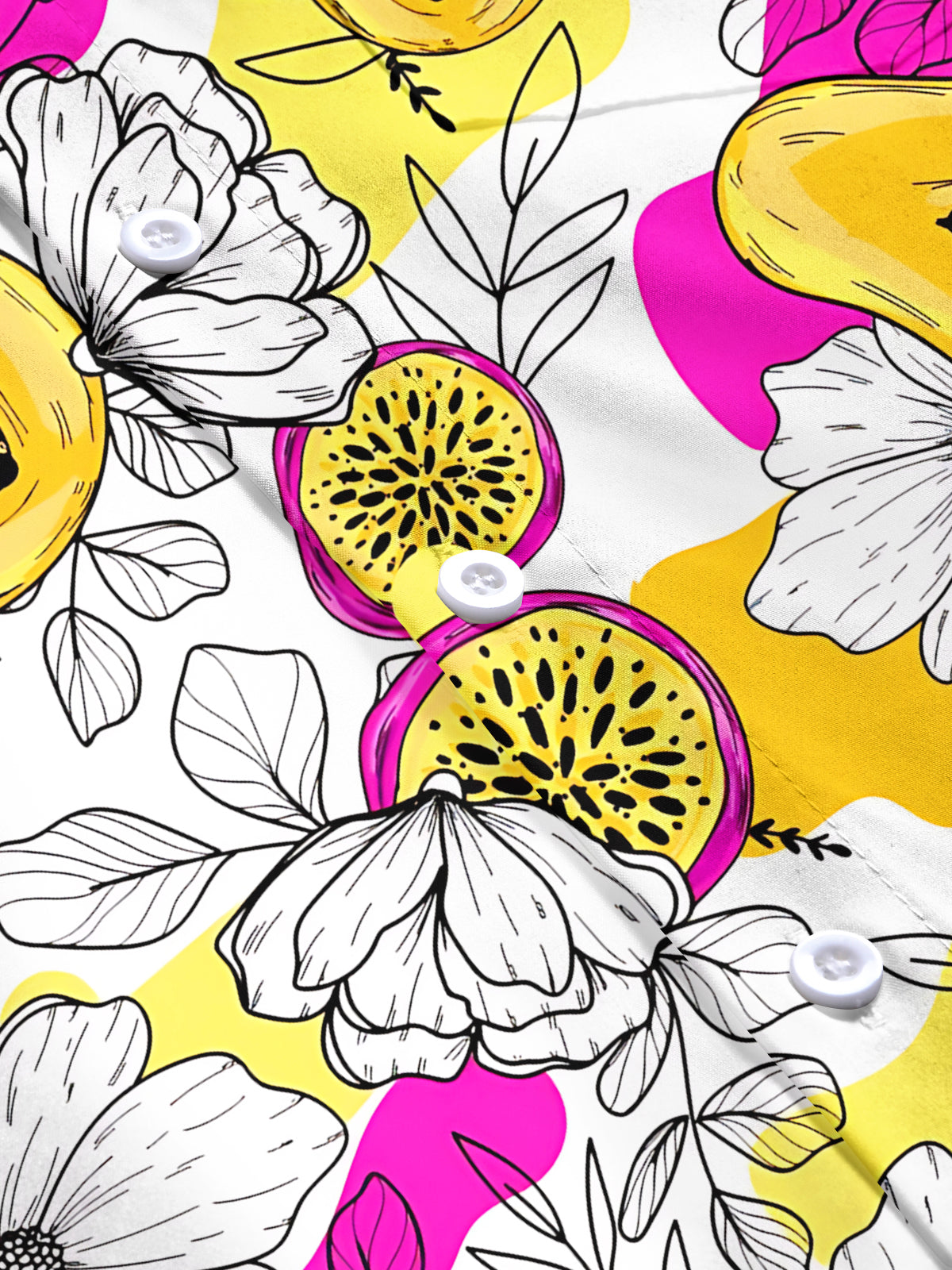 Papaya Flower Print Men's Pocket Short Sleeve Shirts