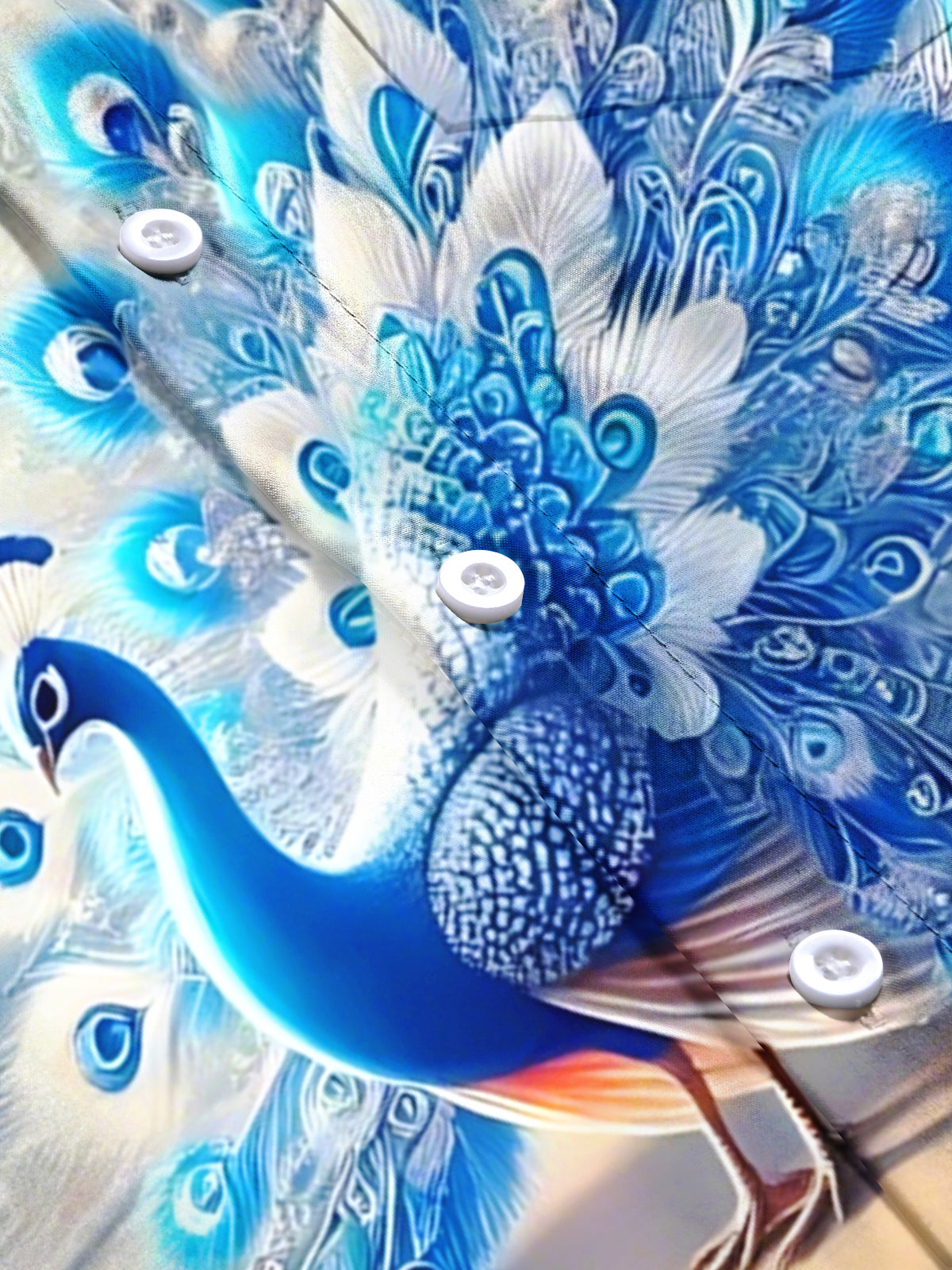 Beach Peacock Print Men's Pocket Short Sleeve Shirts