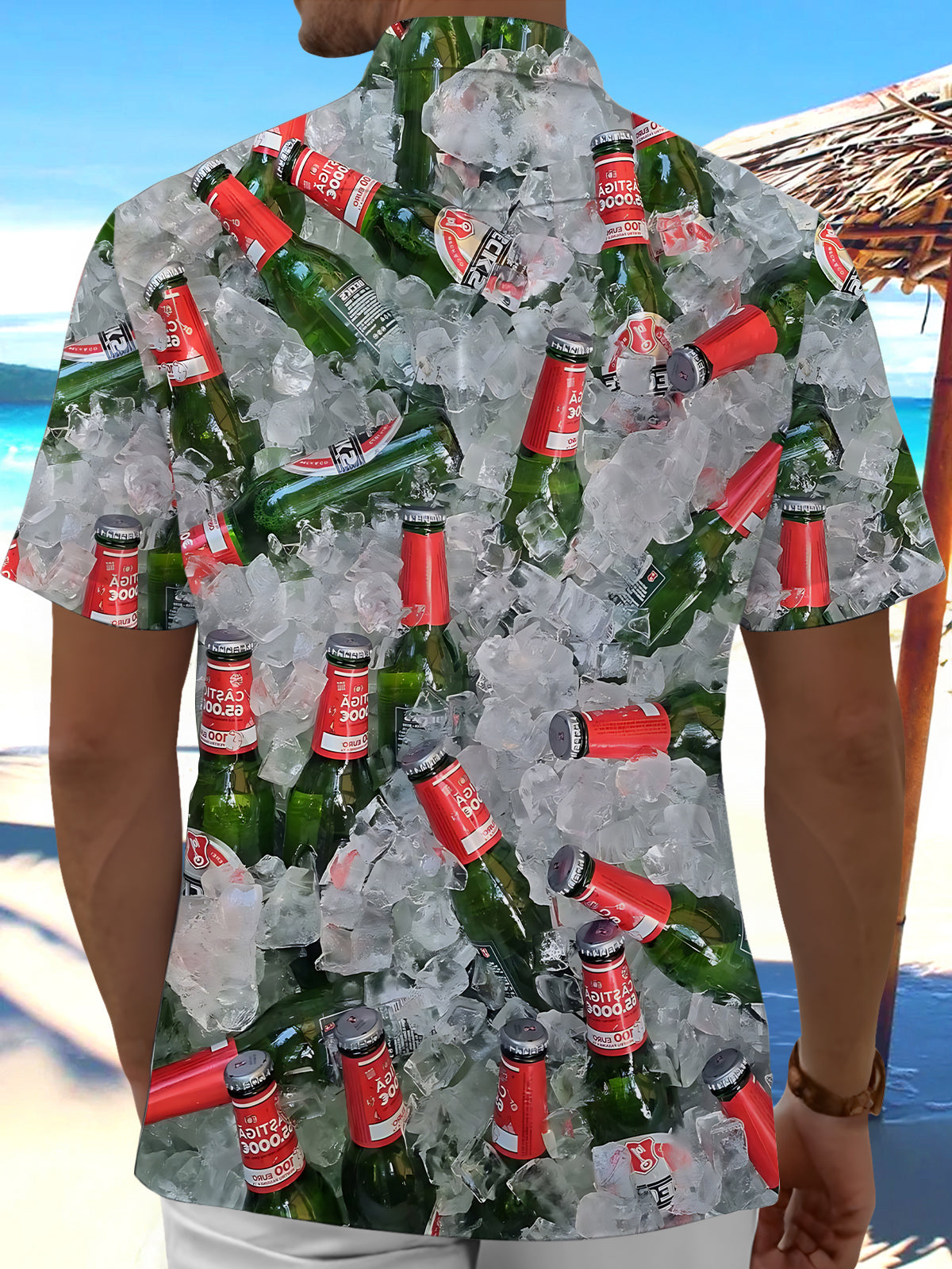 Beer Print Men's Pocket Short Sleeve Shirts
