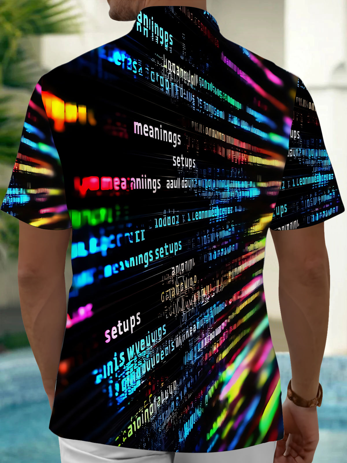 Colorful Code Print Men's Pocket Short Sleeve Shirts