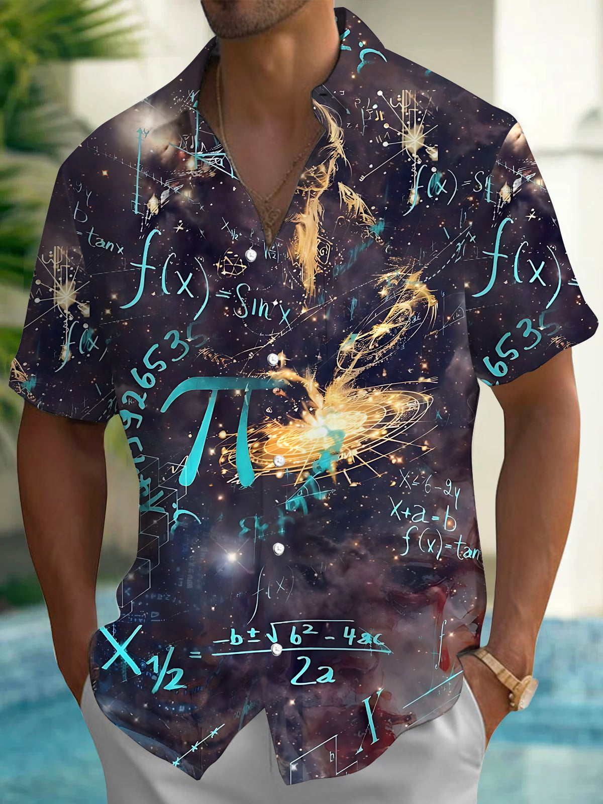Mathematical Formula Print Men's Pocket Short Sleeve Shirts