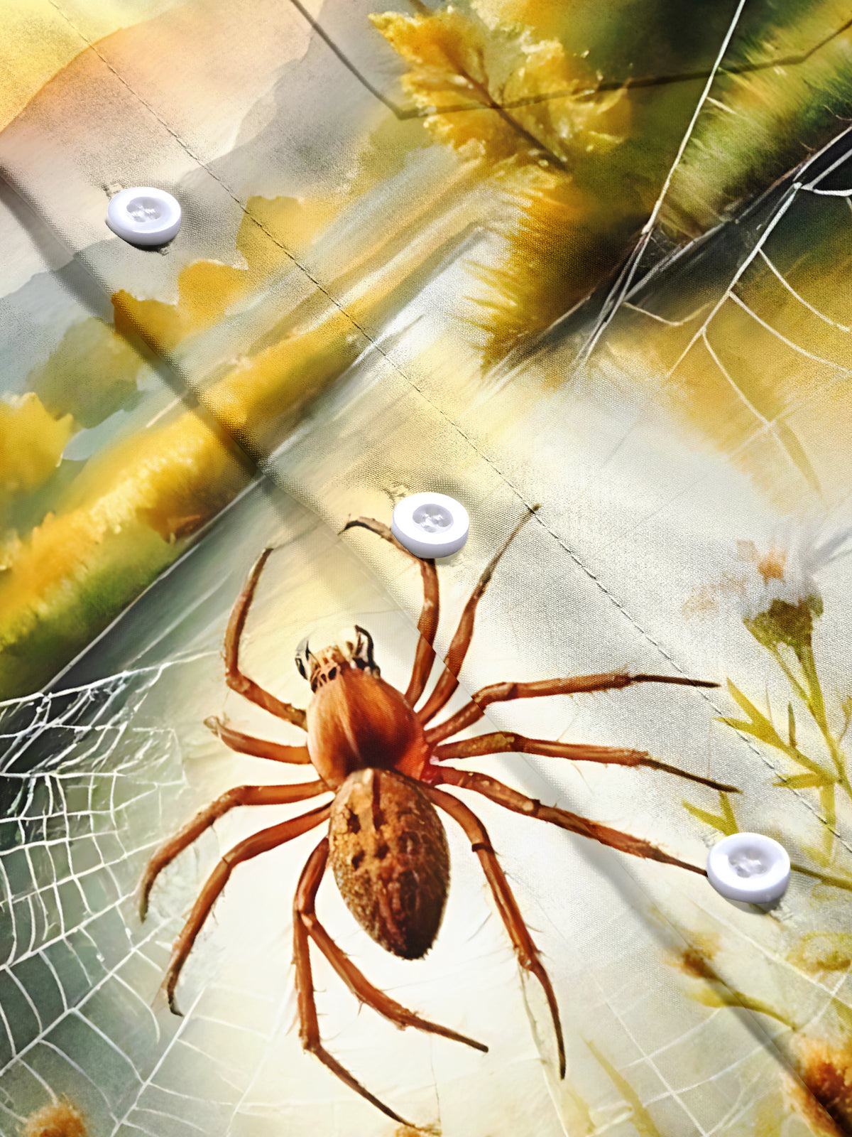 Spider Daisy Landscape Print Men's Pocket Short Sleeve Shirts