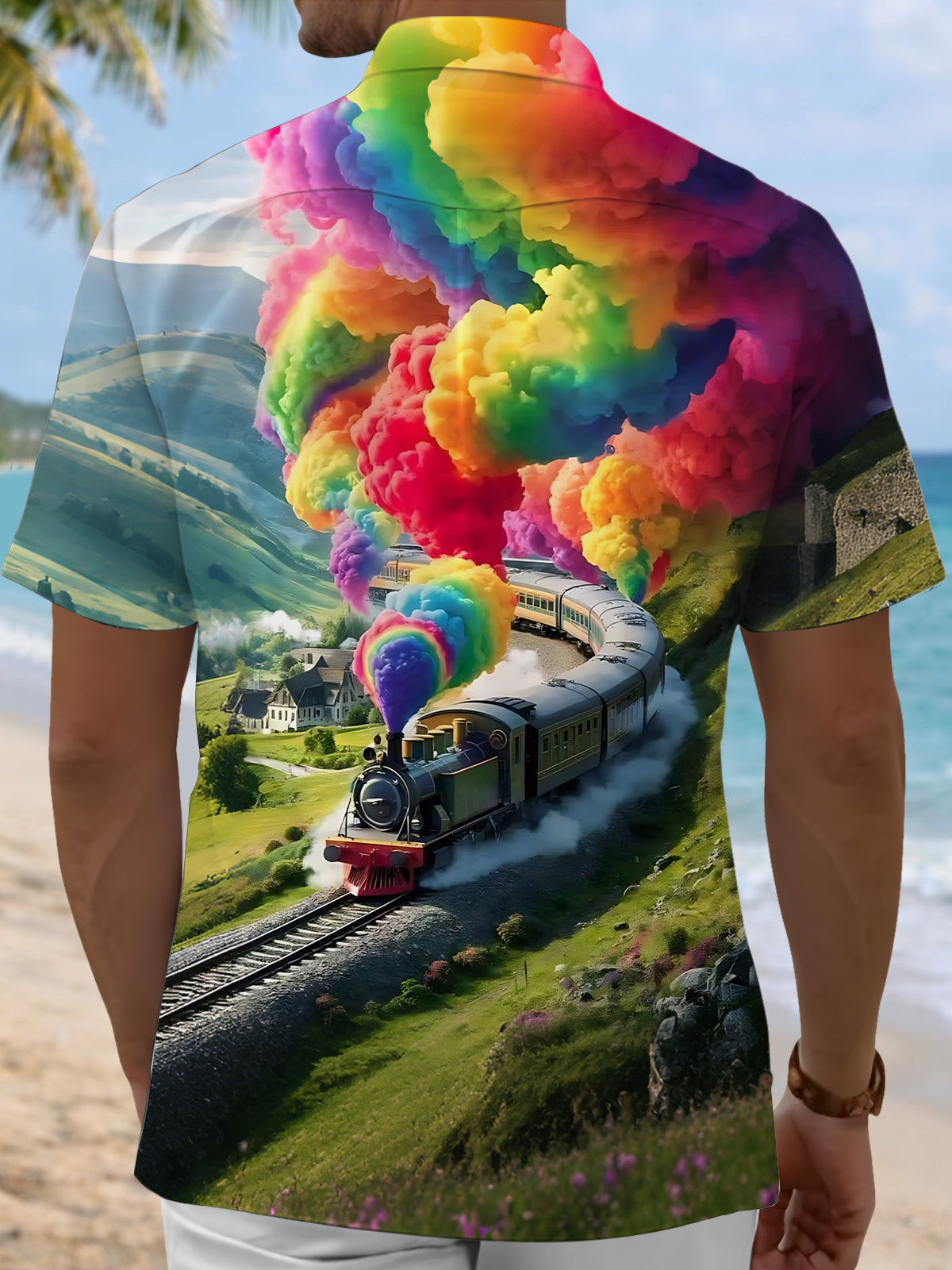 Train Print Men's Pocket Short Sleeve Shirts