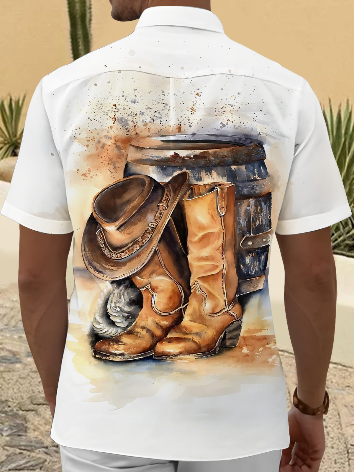 Western Cowboy Boots Print Men's Pocket Short Sleeve Shirts