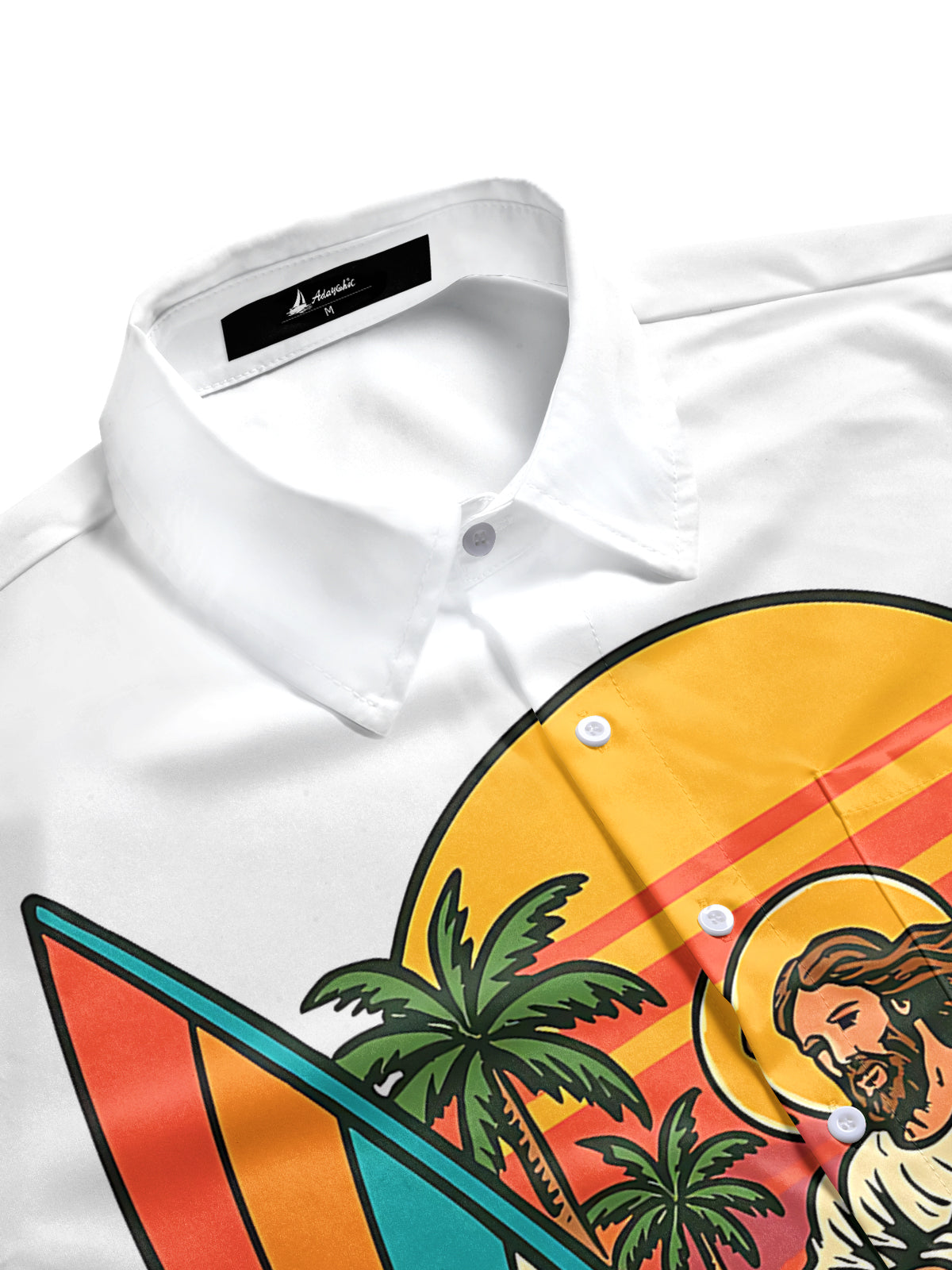 Jesus Surfing Print Men's Pocket Short Sleeve Shirts
