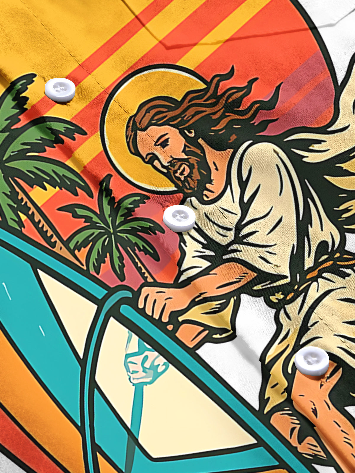 Jesus Surfing Print Men's Pocket Short Sleeve Shirts
