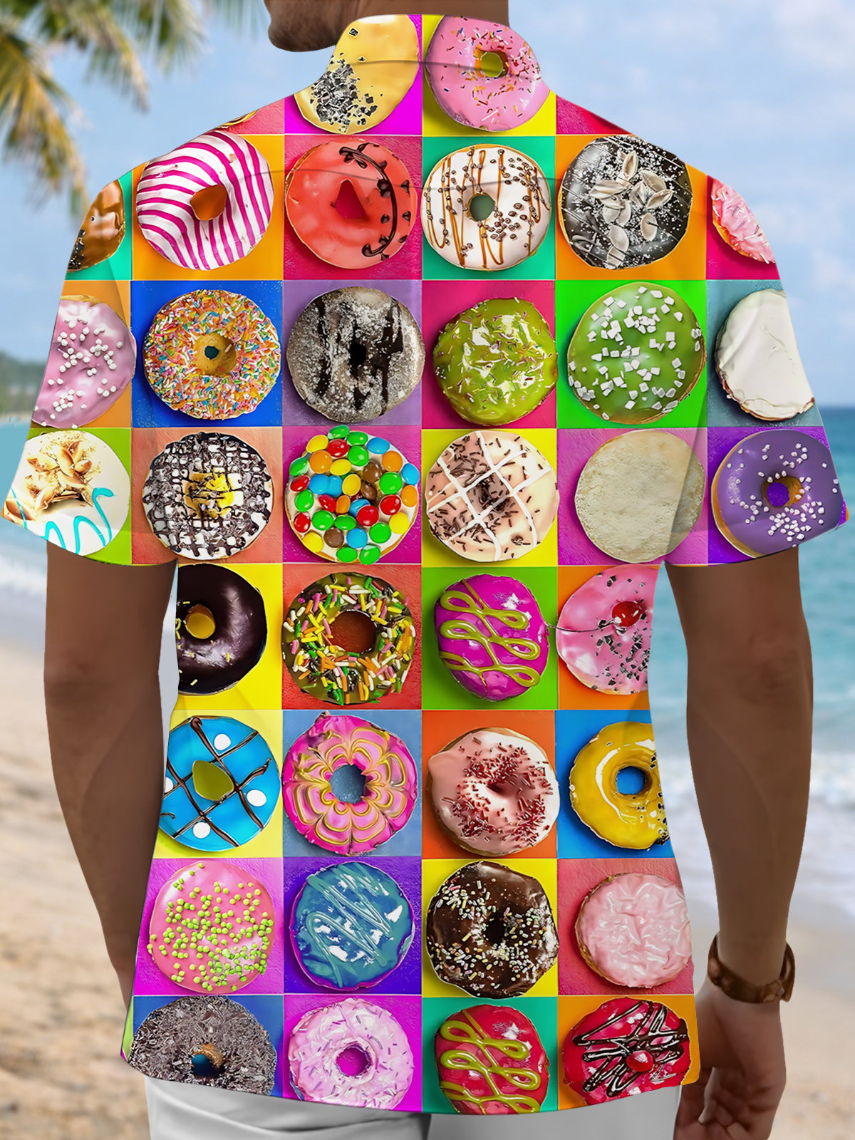 Donut Print Men's Pocket Short Sleeve Shirts