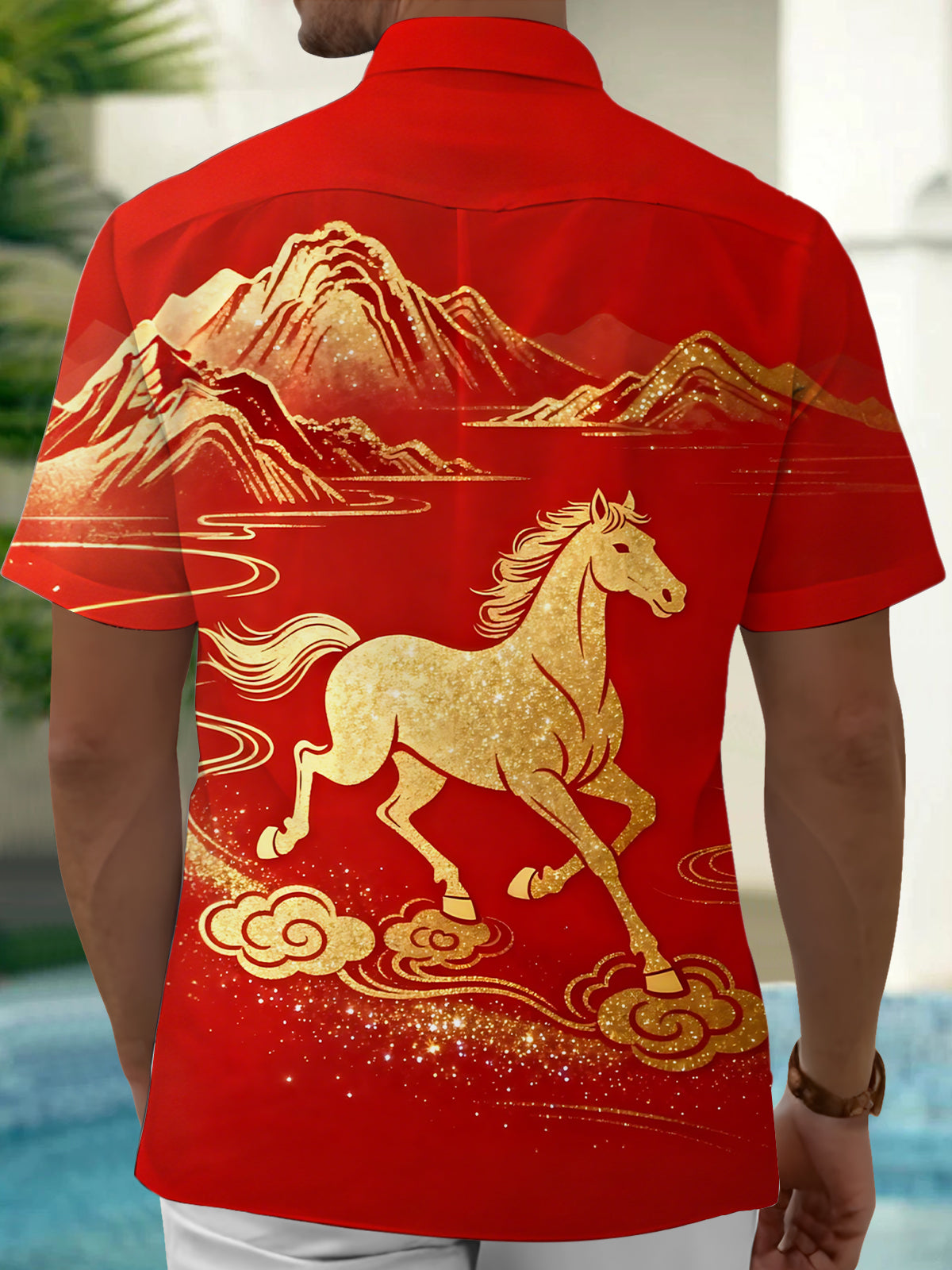 Horse Print Men's Pocket Short Sleeve Shirts