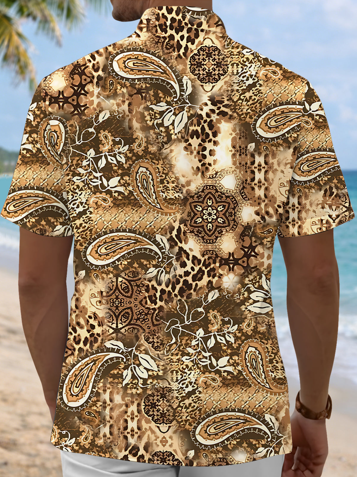 Vintage Paisley Leopard Print Men's Pocket Short Sleeve Shirts