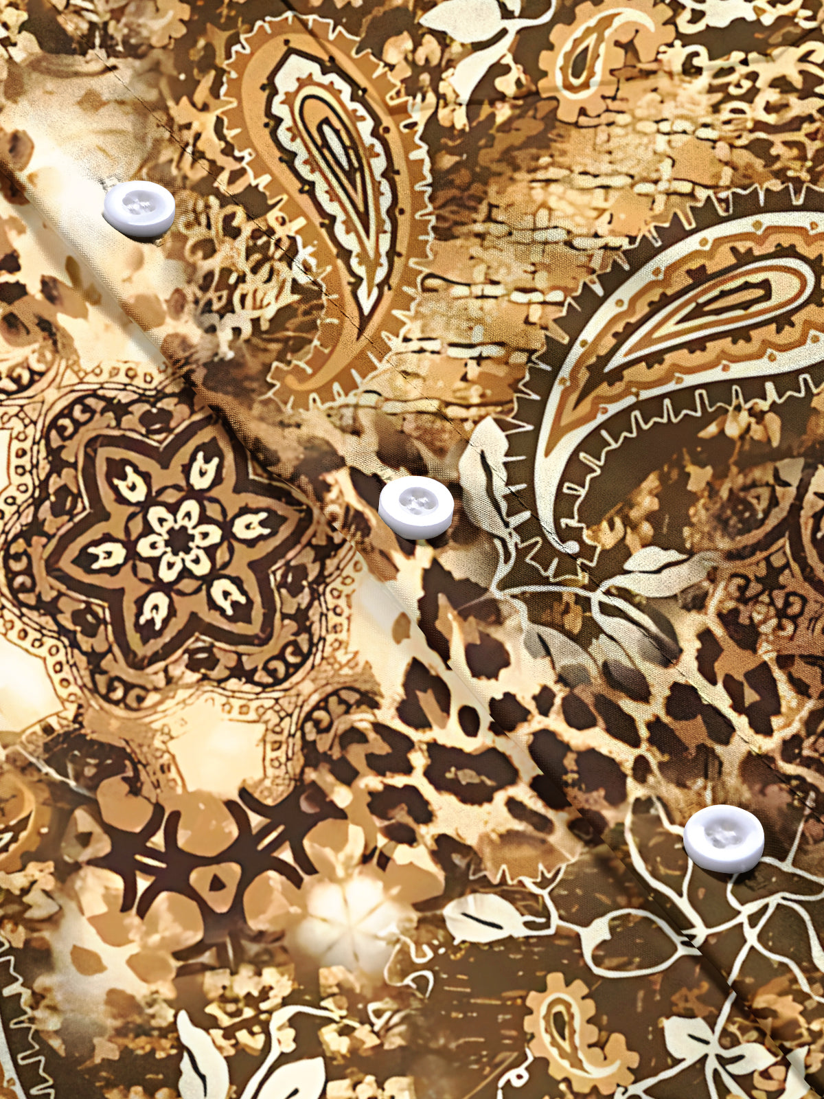 Vintage Paisley Leopard Print Men's Pocket Short Sleeve Shirts