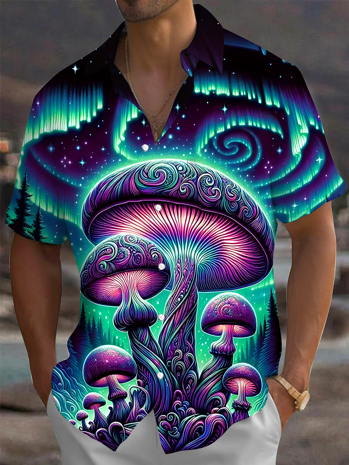 Mushroom Men's Pocket Short Sleeve Shirts