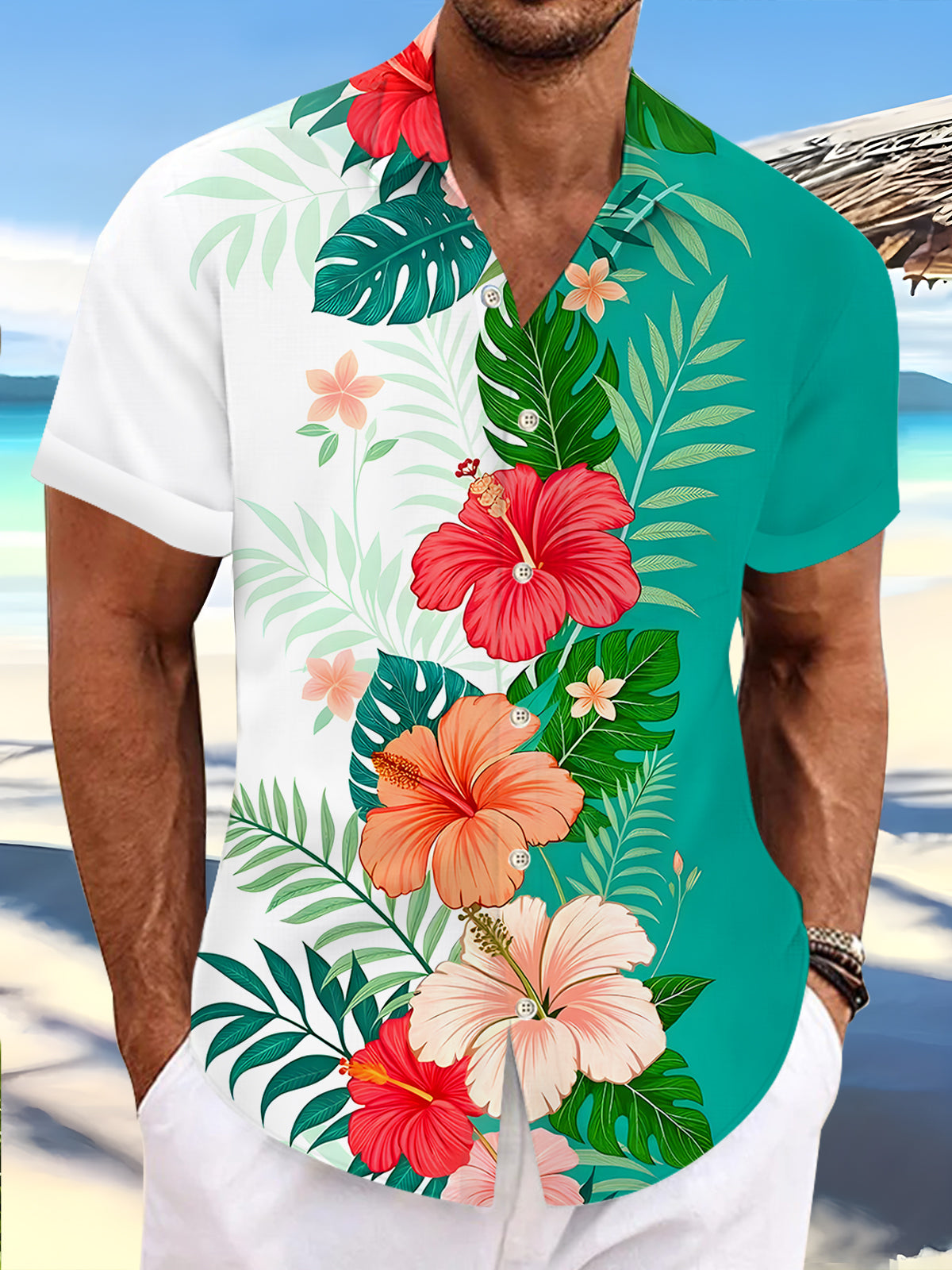 Hawaiian Floral Men's Pocket Short Sleeve Shirts