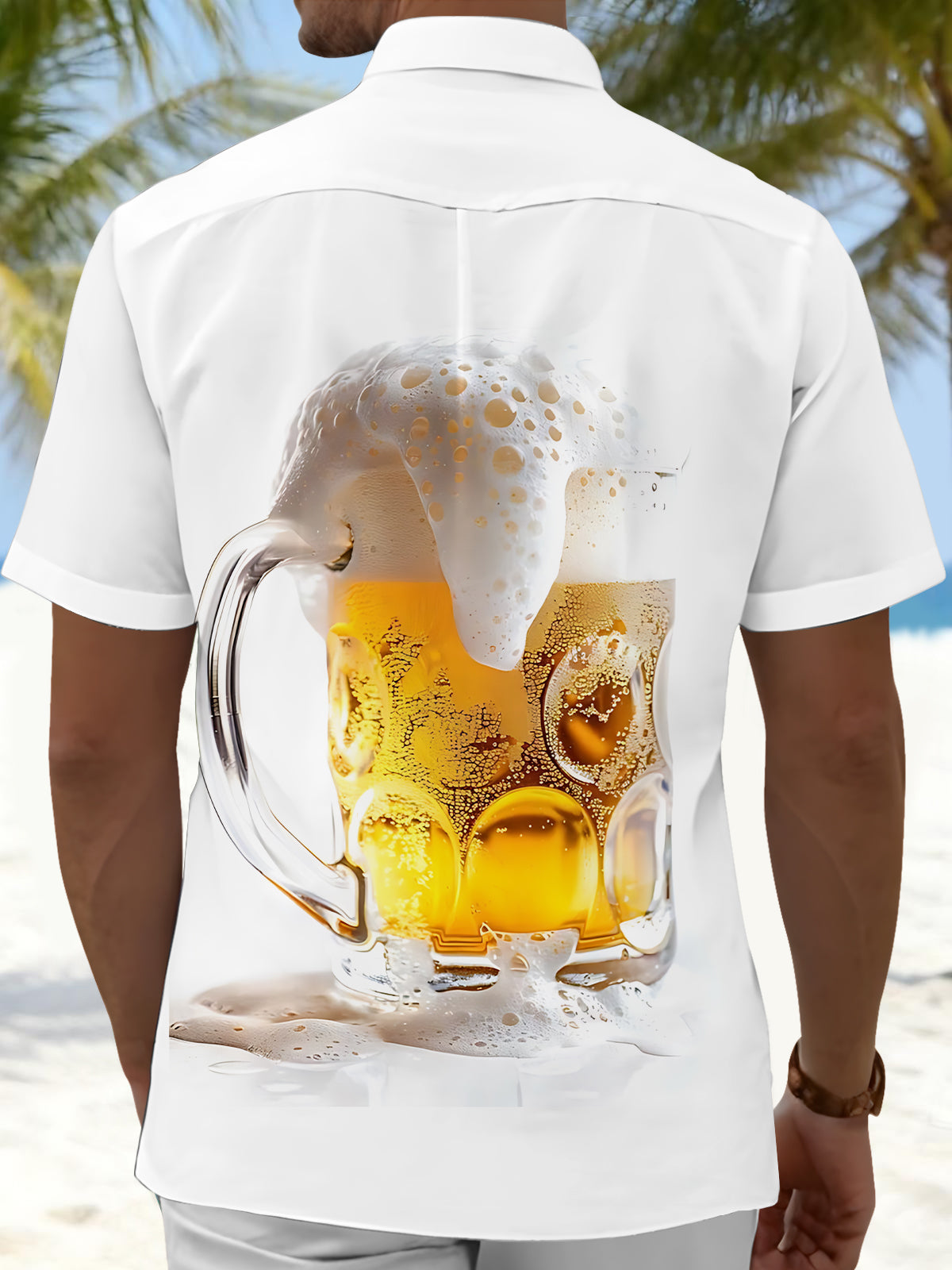 Beer Print Men's Pocket Short Sleeve Shirts