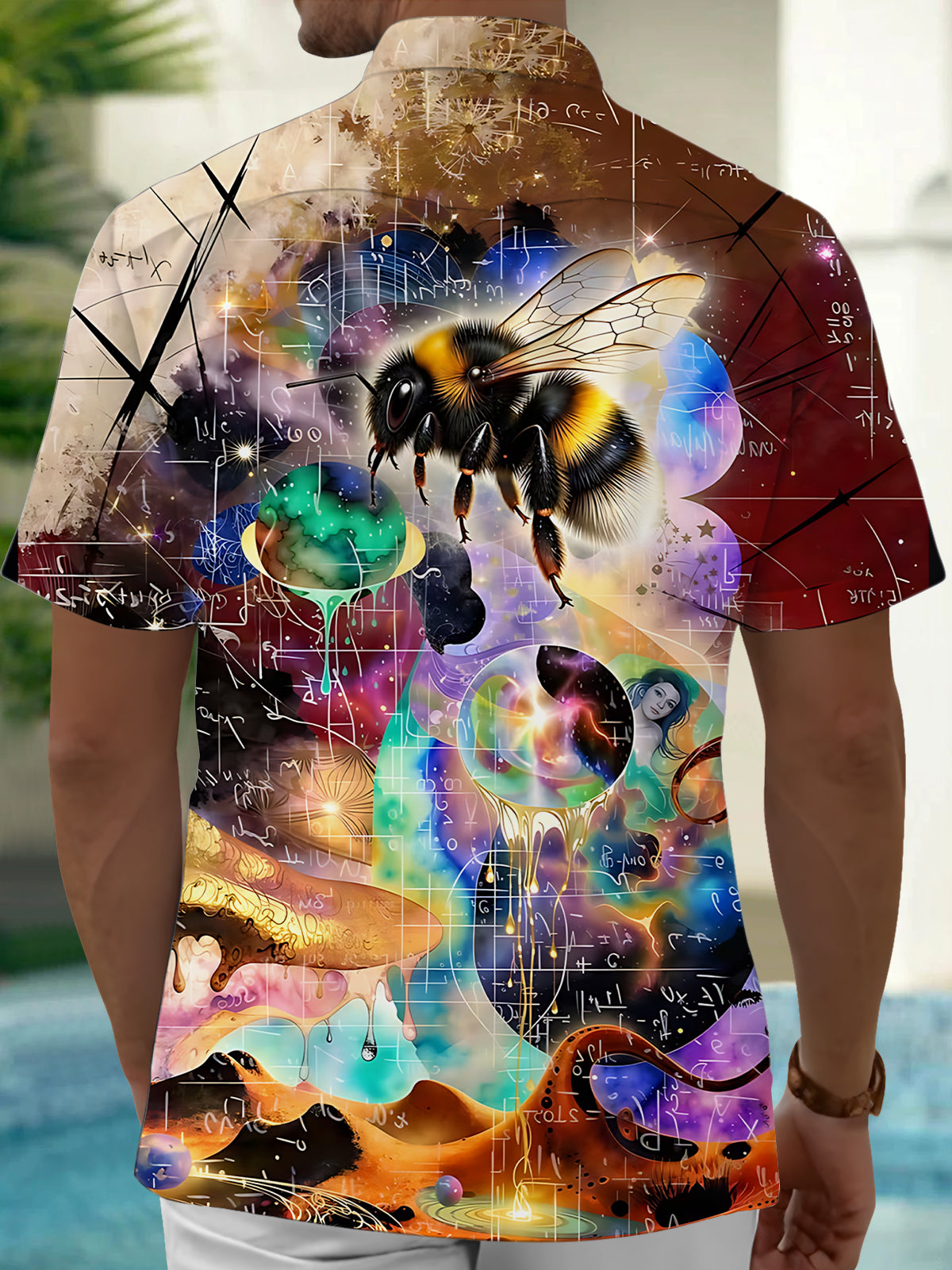 Bee Print Men's Pocket Short Sleeve Shirts
