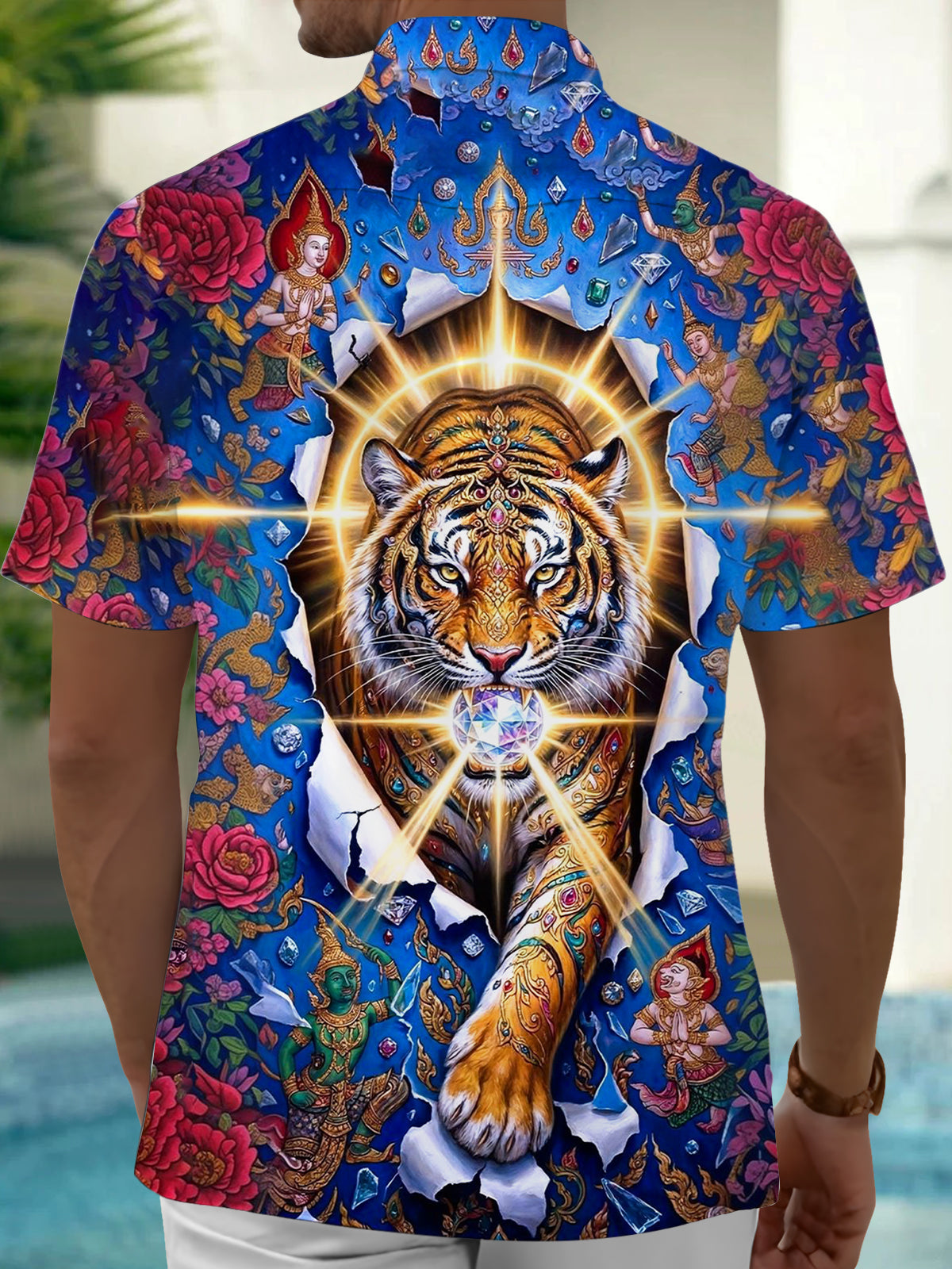 Tiger Religion Art Print Men's Pocket Short Sleeve Shirts