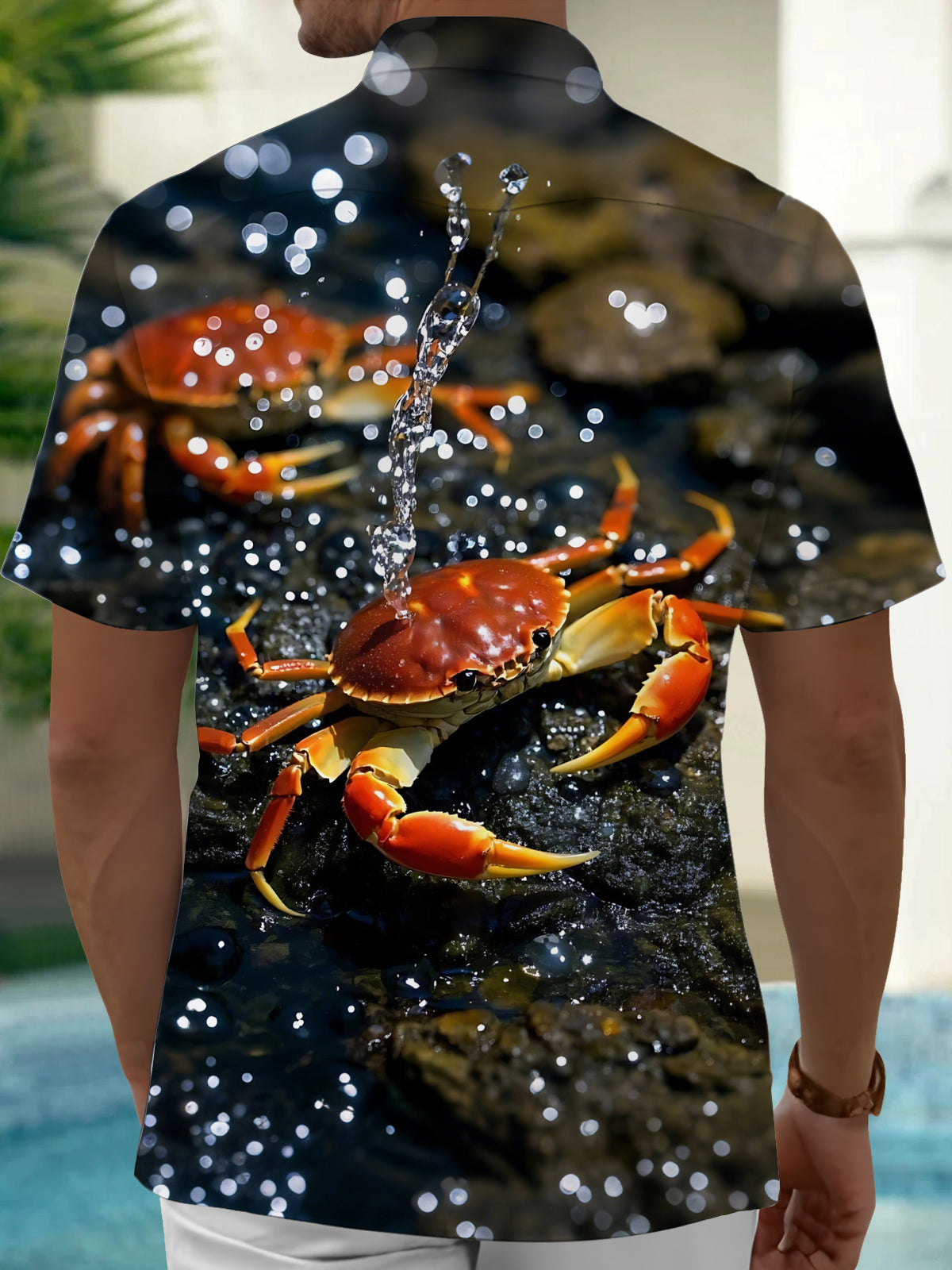 Crab Print Men's Pocket Short Sleeve Shirts