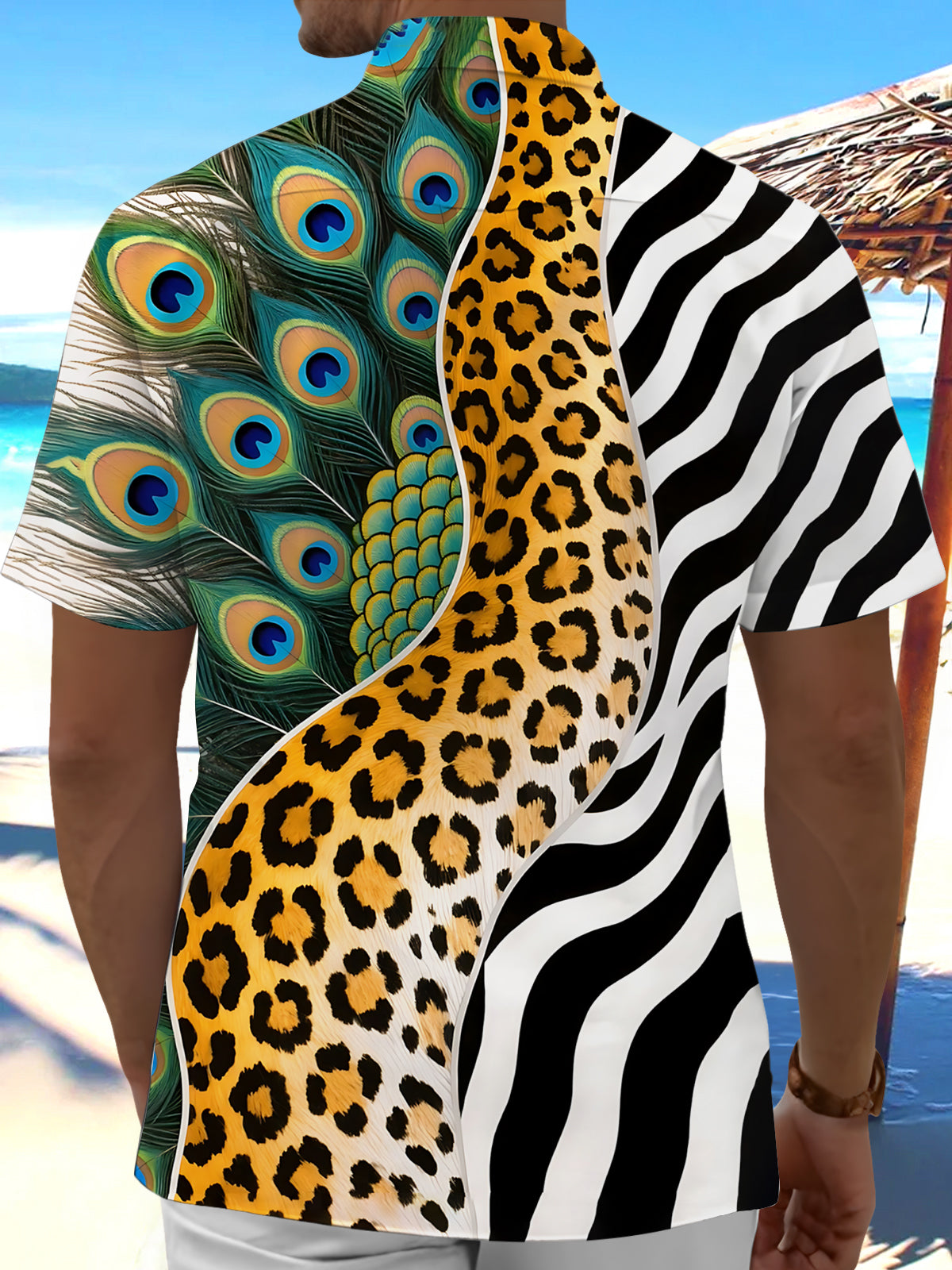 Leopard Peacock Feather Zebra Print Men's Pocket Short Sleeve Shirts