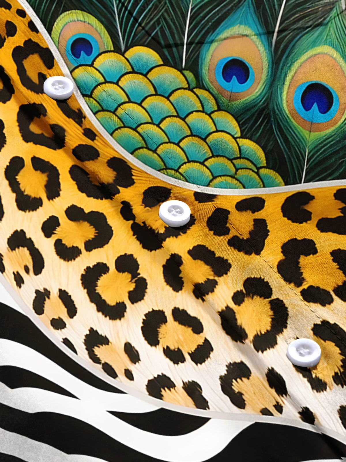 Leopard Peacock Feather Zebra Print Men's Pocket Short Sleeve Shirts