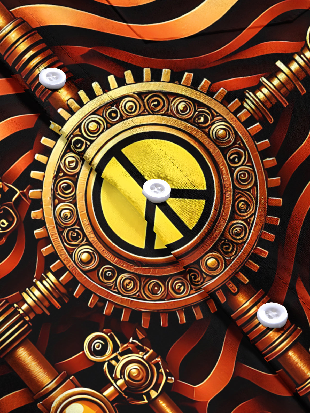 Peace Sign Gear Print Men's Pocket Short Sleeve Shirts