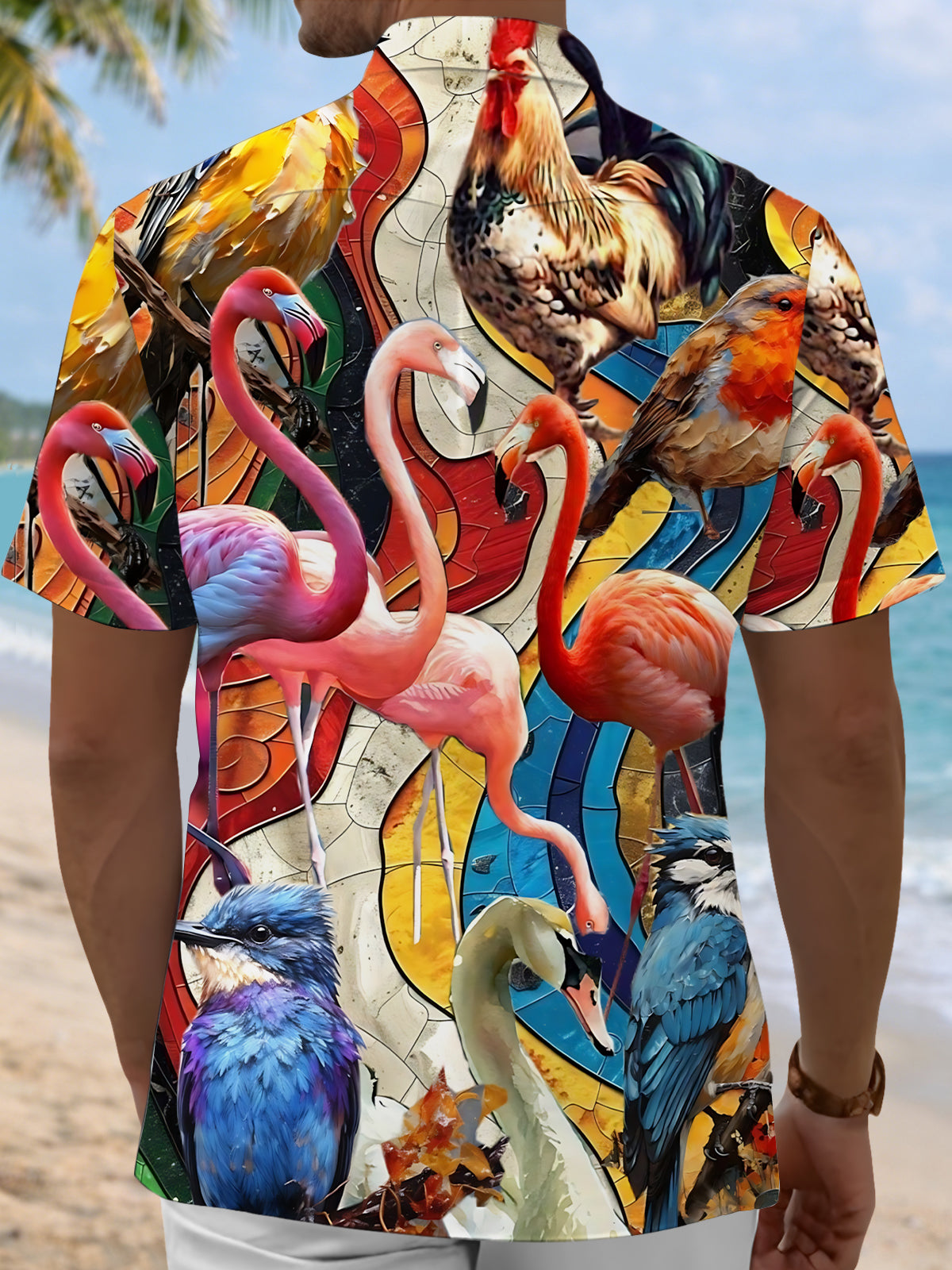 Flamingo Print Men's Pocket Short Sleeve Shirts