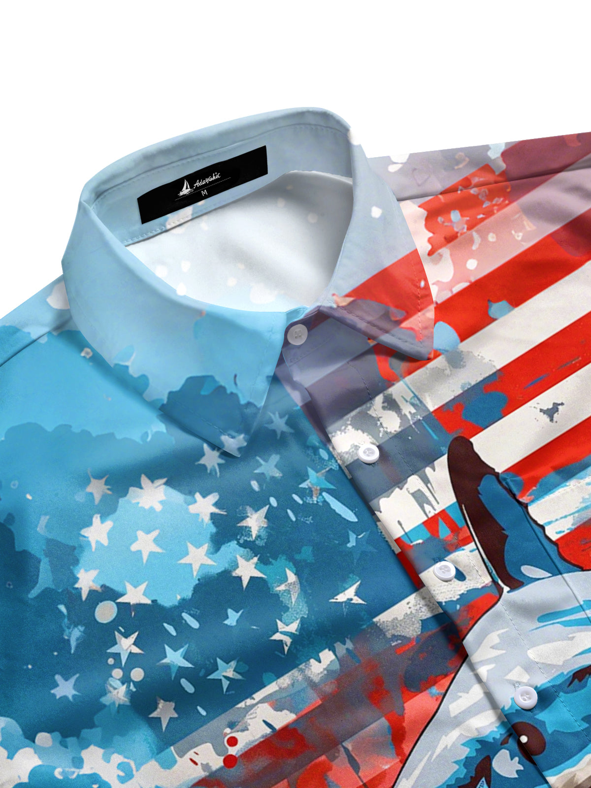 American Flag Shark Print Men's Pocket Short Sleeve Shirts