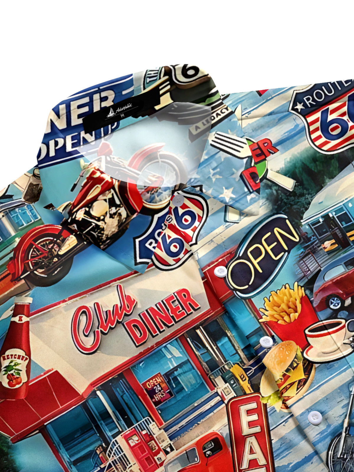 Route 66 Vintage Print Men's Pocket Short Sleeve Shirts