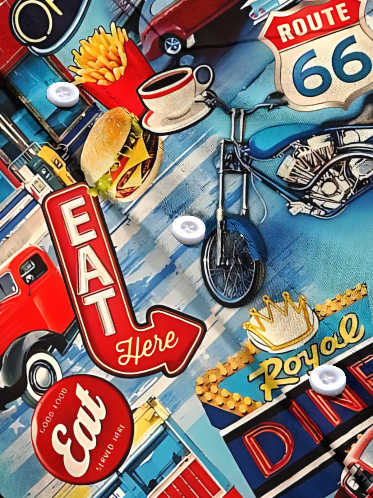 Route 66 Vintage Print Men's Pocket Short Sleeve Shirts