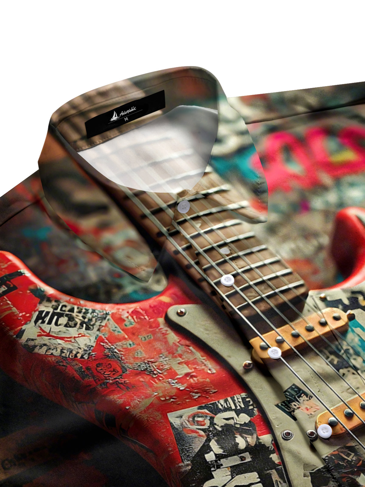 Guitar Print Men's Pocket Short Sleeve Shirts