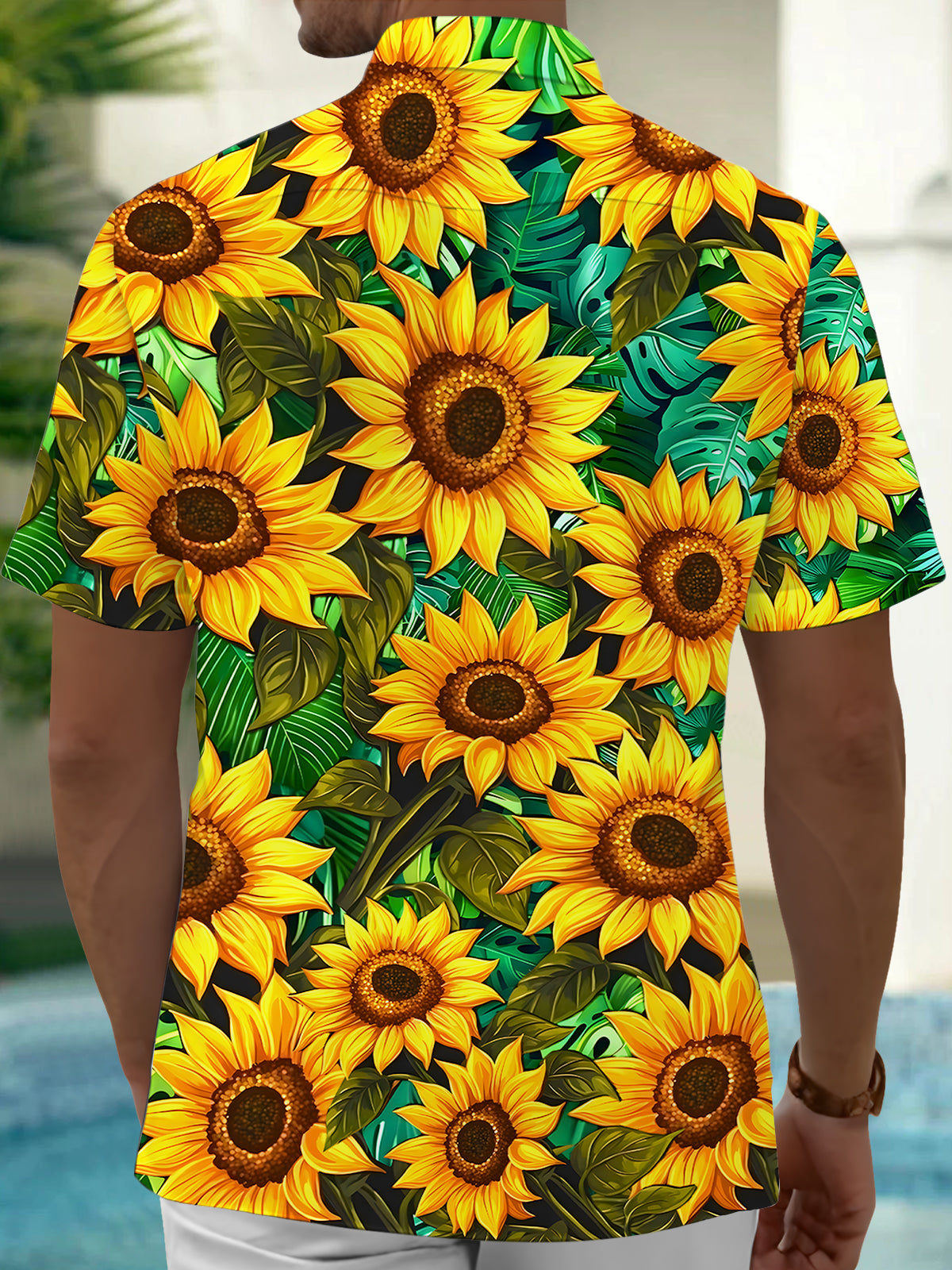Hawaiian Sunflower Men's Pocket Short Sleeve Shirts