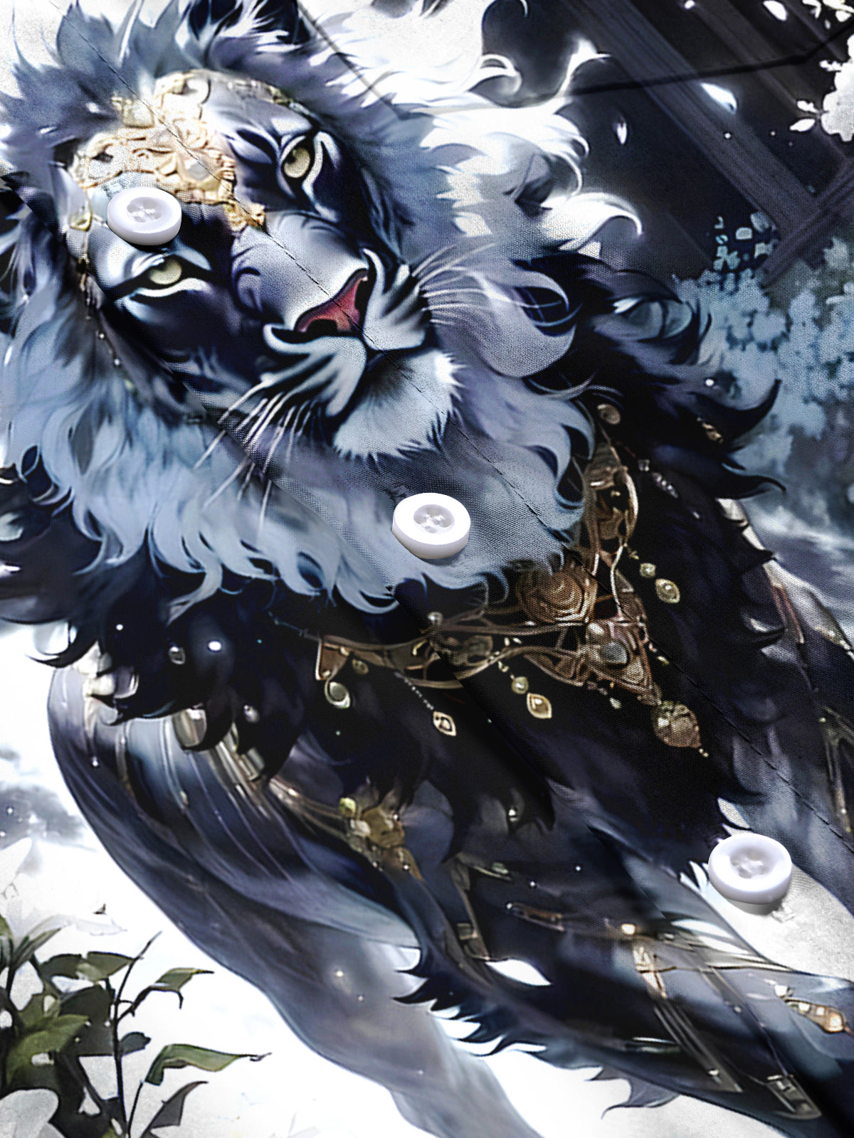 Lion Floral Men's Pocket Short Sleeve Shirts