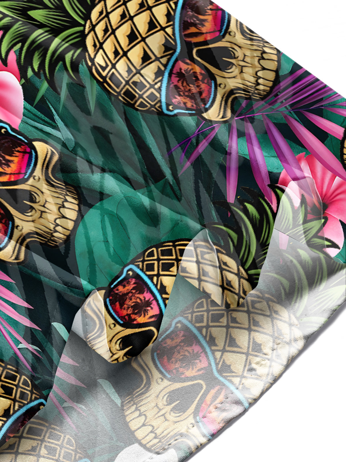 Hawaiian Pineapple Skull Plant Print Men's Pocket Short Sleeve Shirts