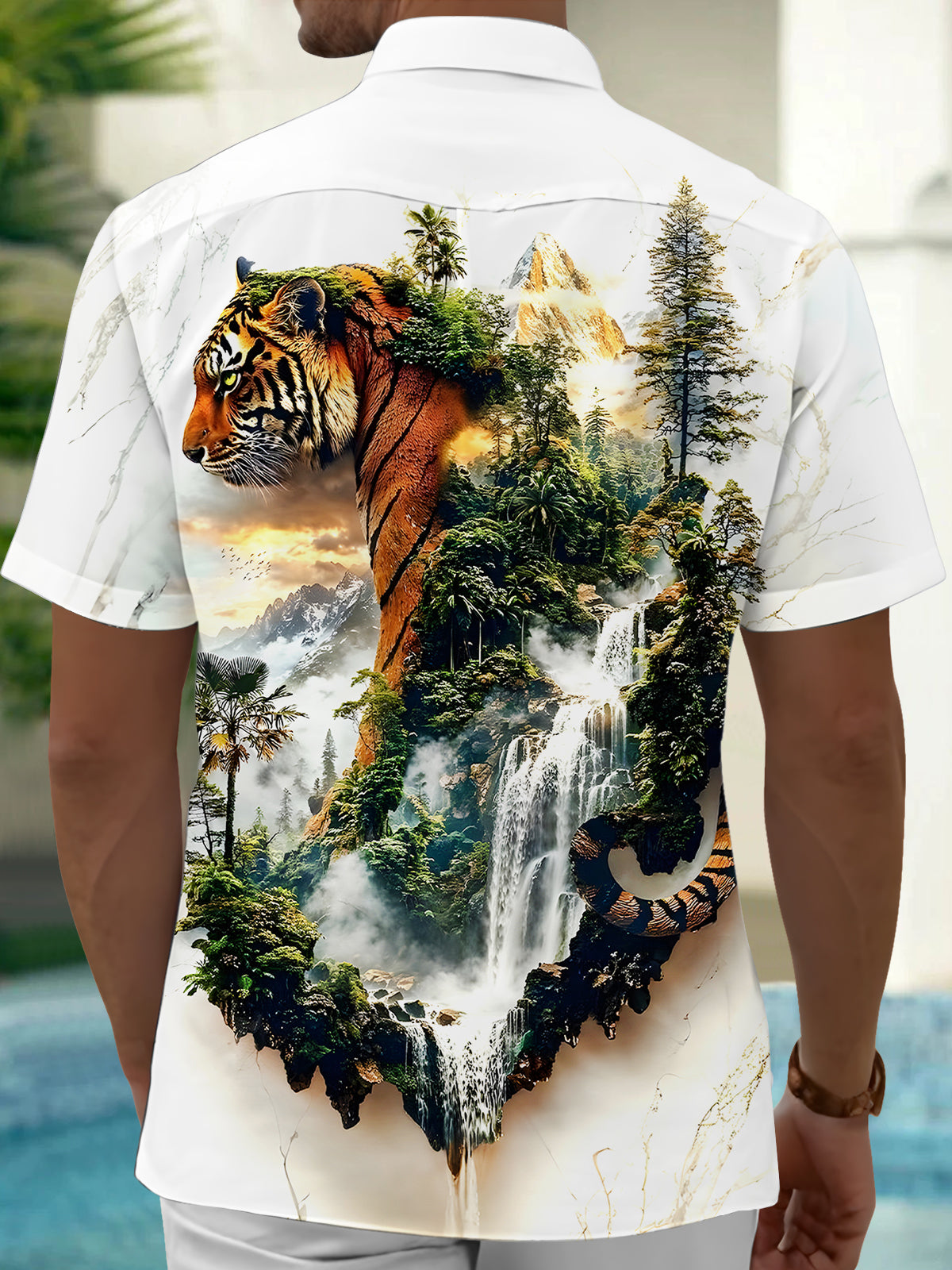 Tiger Mountain Waterfall Men's Pocket Short Sleeve Shirts