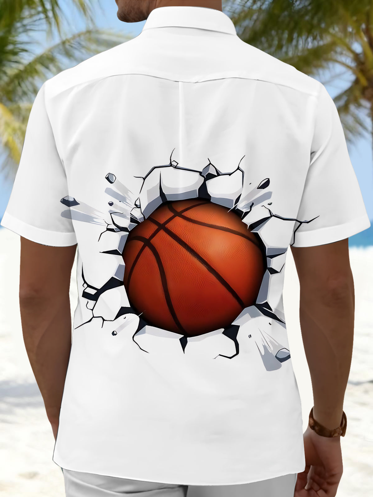 Basketball Print Men's Pocket Short Sleeve Shirts