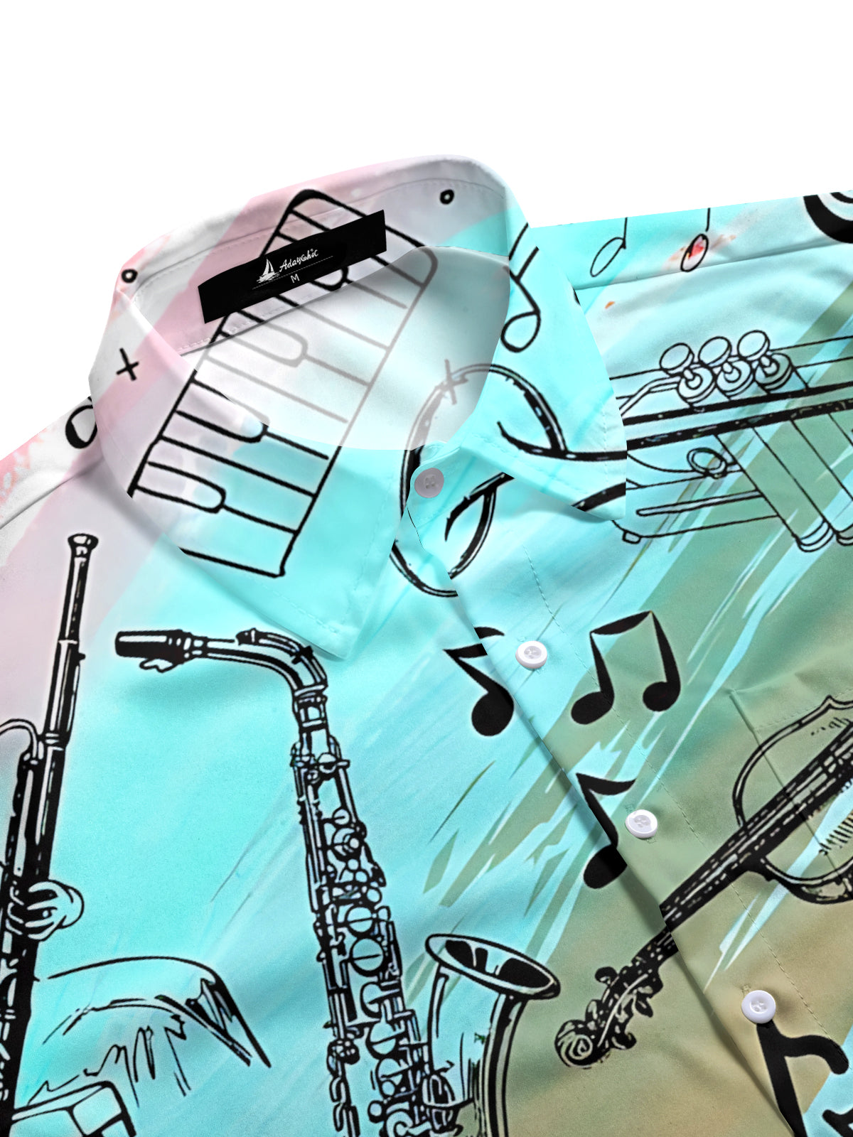 Musical Instrument Print Men's Pocket Short Sleeve Shirts