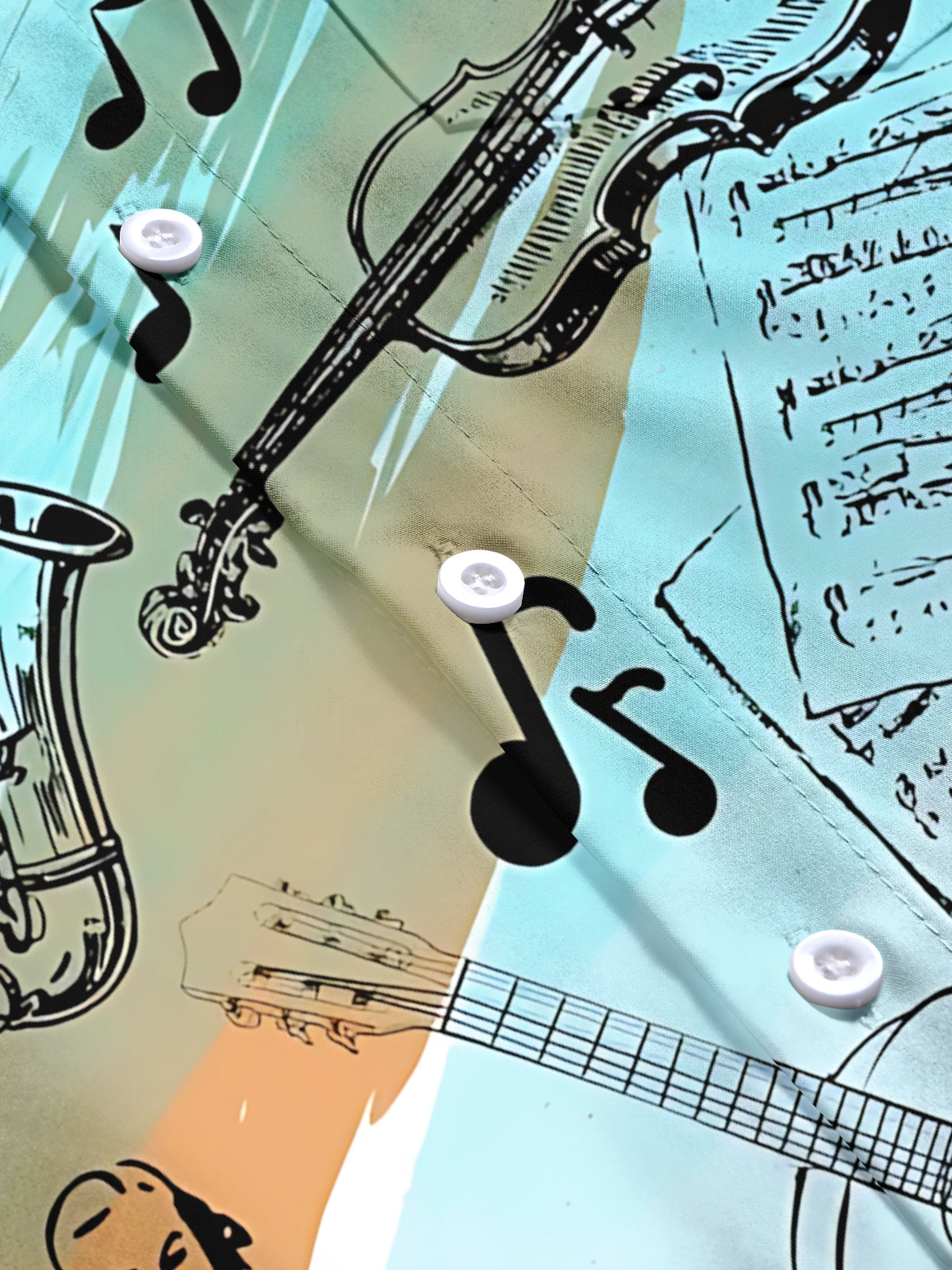 Musical Instrument Print Men's Pocket Short Sleeve Shirts