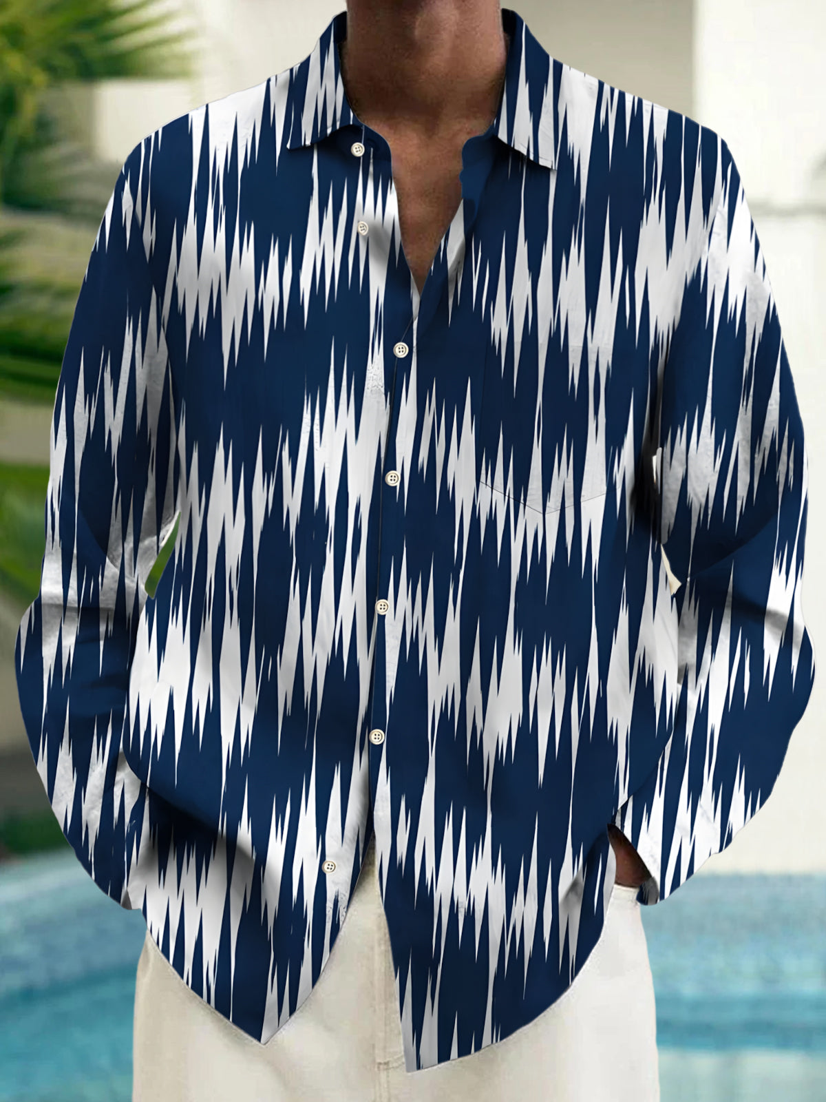 Abstract Textured Print Men's Pocket Long Sleeve Shirts