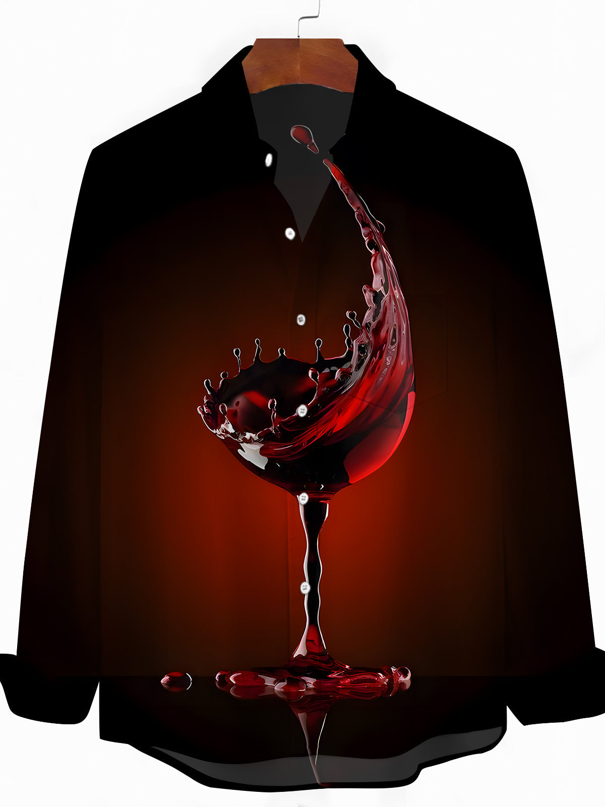 Red Wine Print Men's Pocket Long Sleeve Shirts