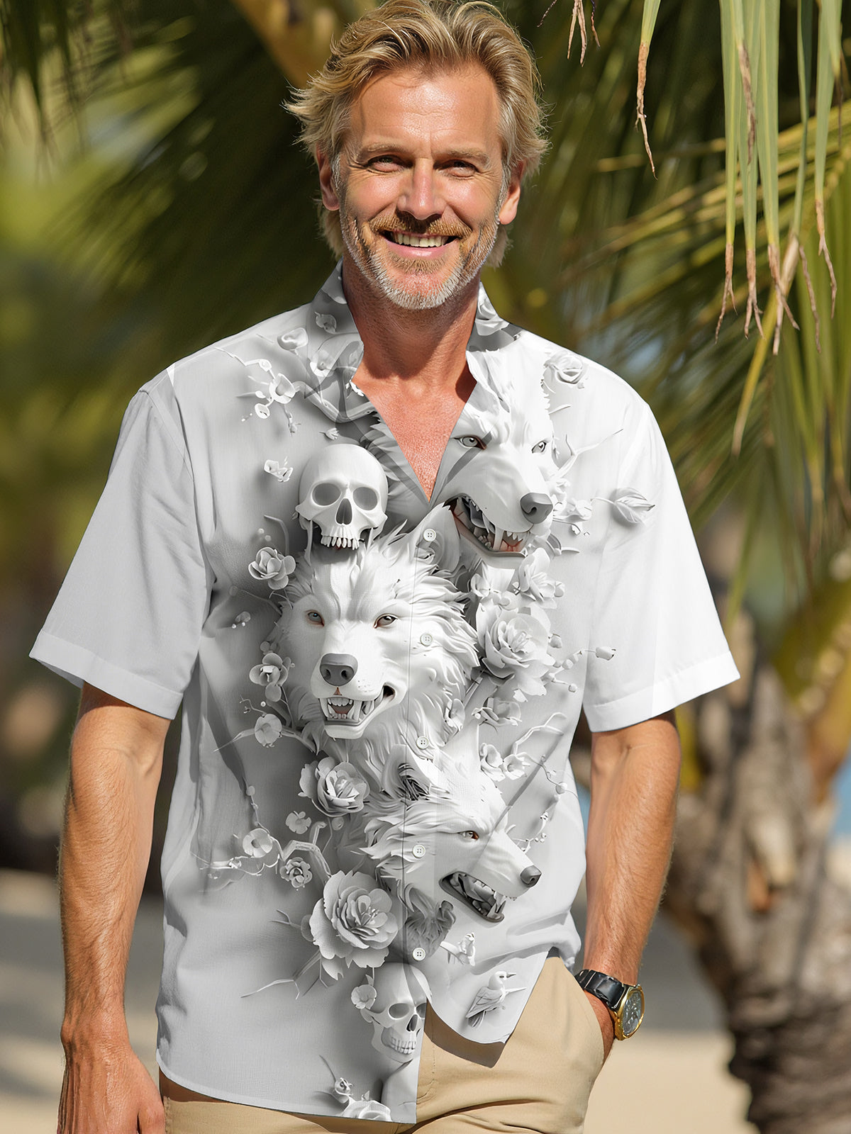 Wolf Skull Men's Pocket Short Sleeve Shirts