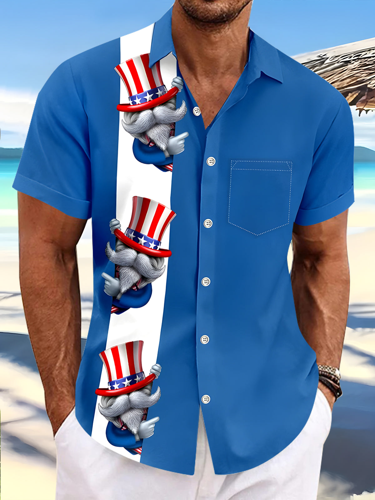 Independence Day Gnome Men's Pocket Short Sleeve Shirts