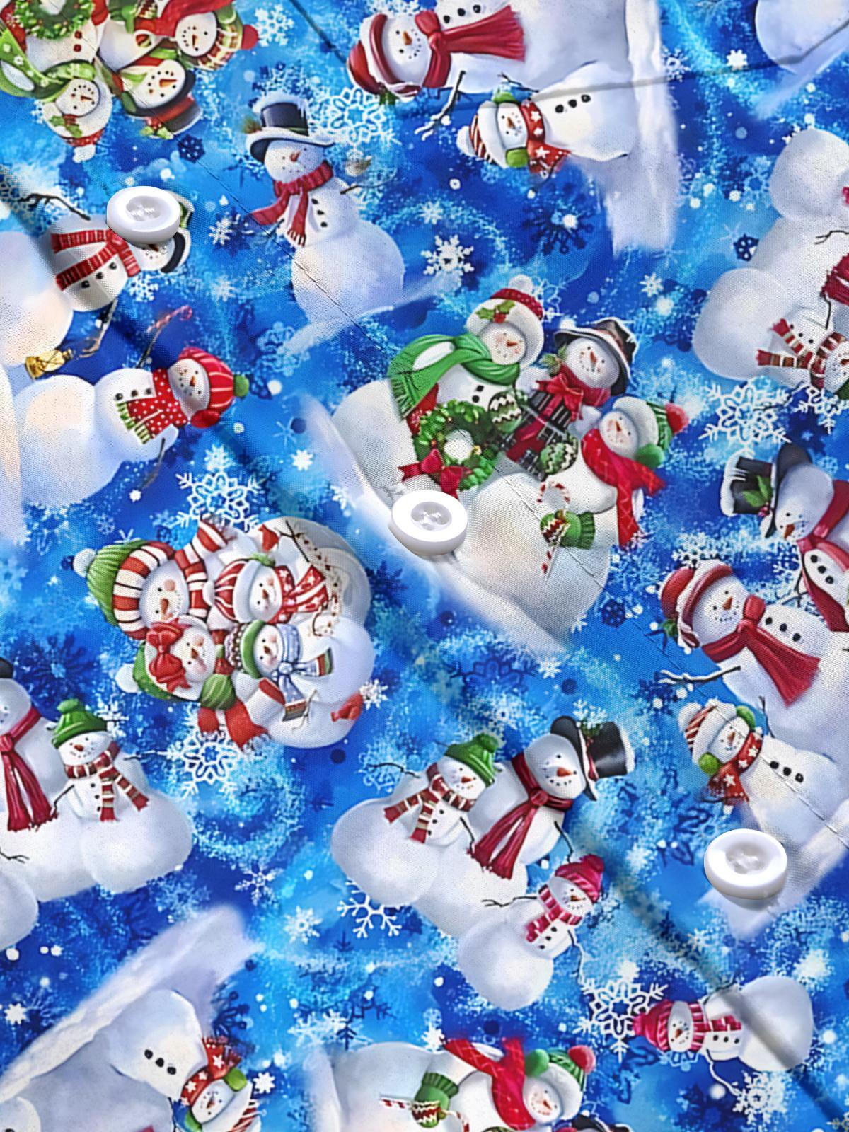 Winter Christmas Snowman Print Men's Pocket Long Sleeve Shirts