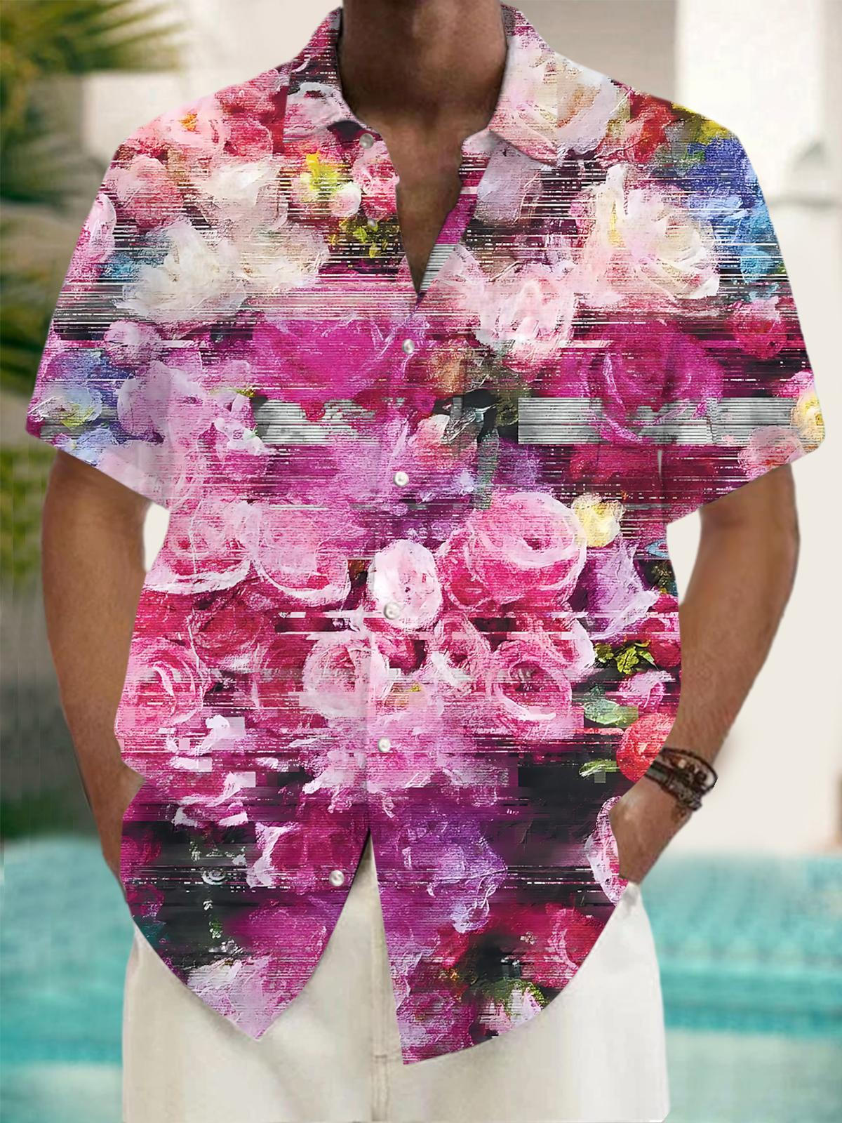 Floral Print Men's Pocket Short Sleeve Shirts