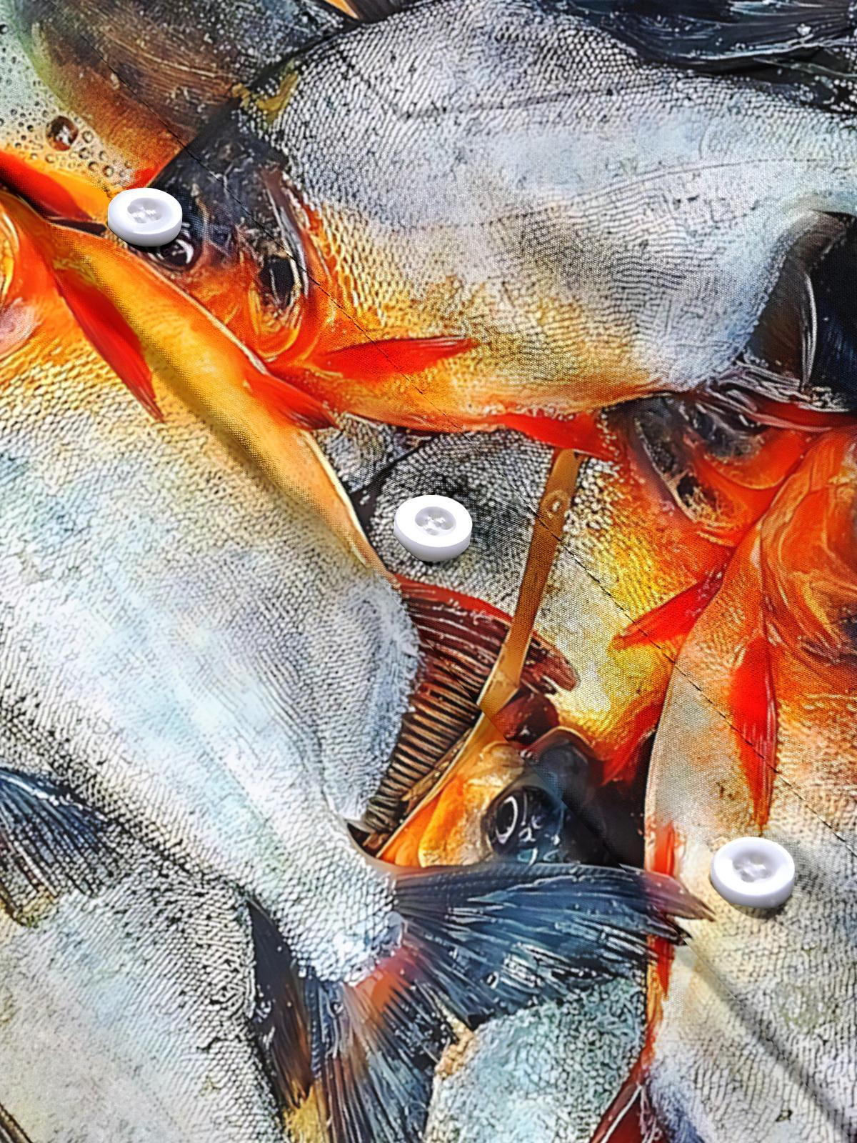 Fish Print Men's Pocket Short Sleeve Shirts