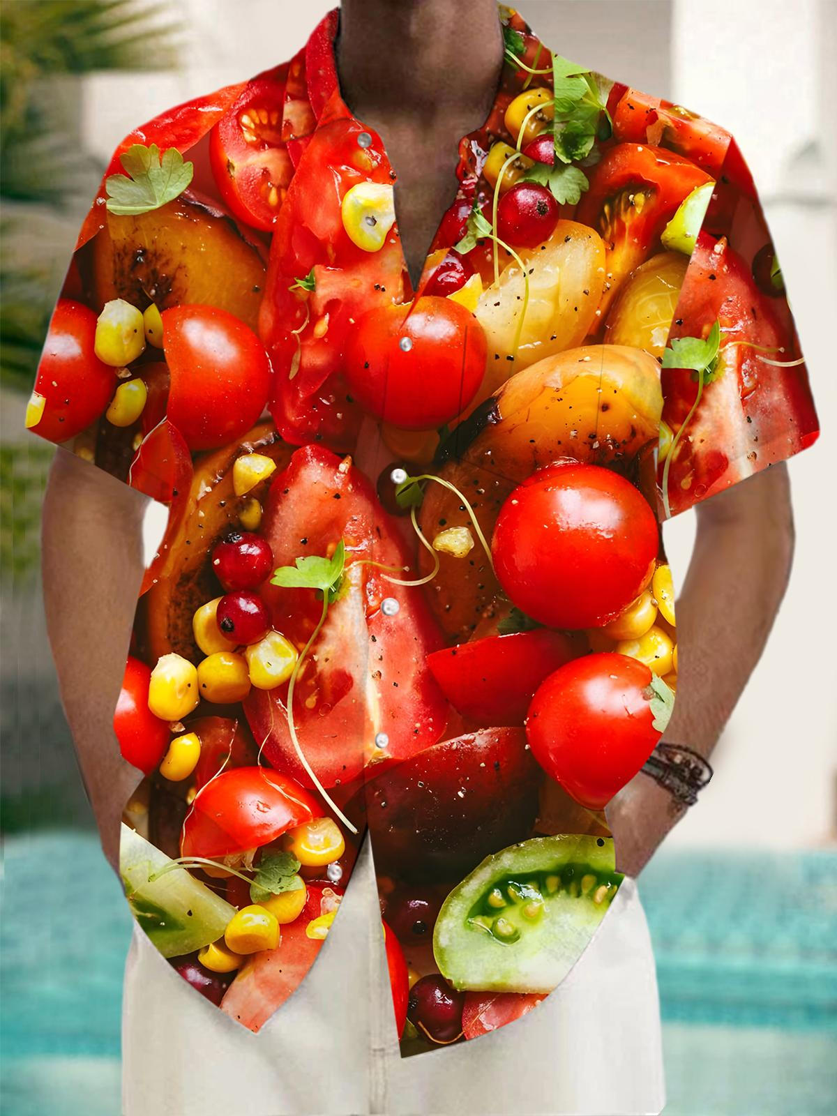 Salad Print Men's Pocket Short Sleeve Shirts